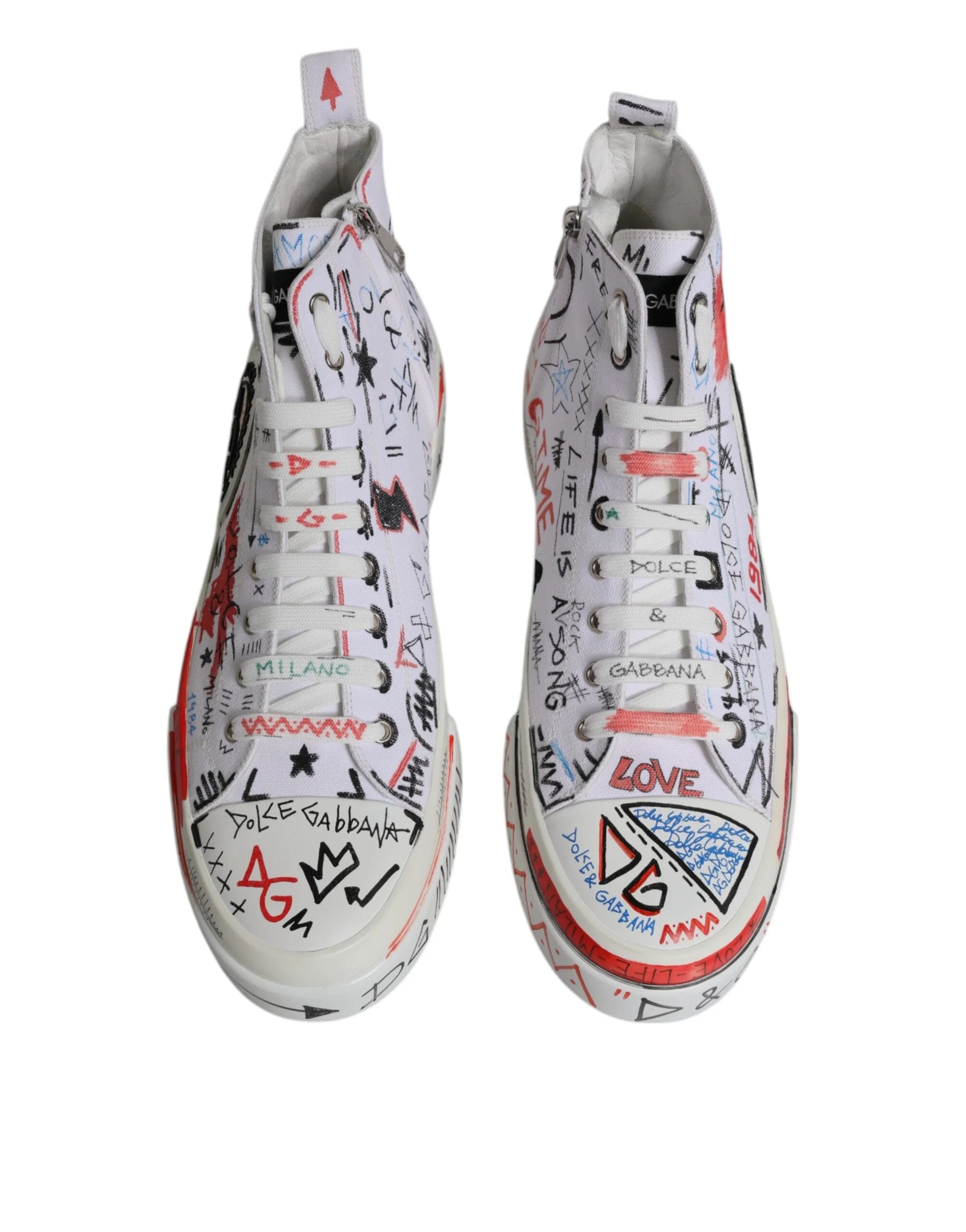 Dolce & Gabbana White Portofino Graffiti High Top Men Sneakers Shoes - EU47/US14