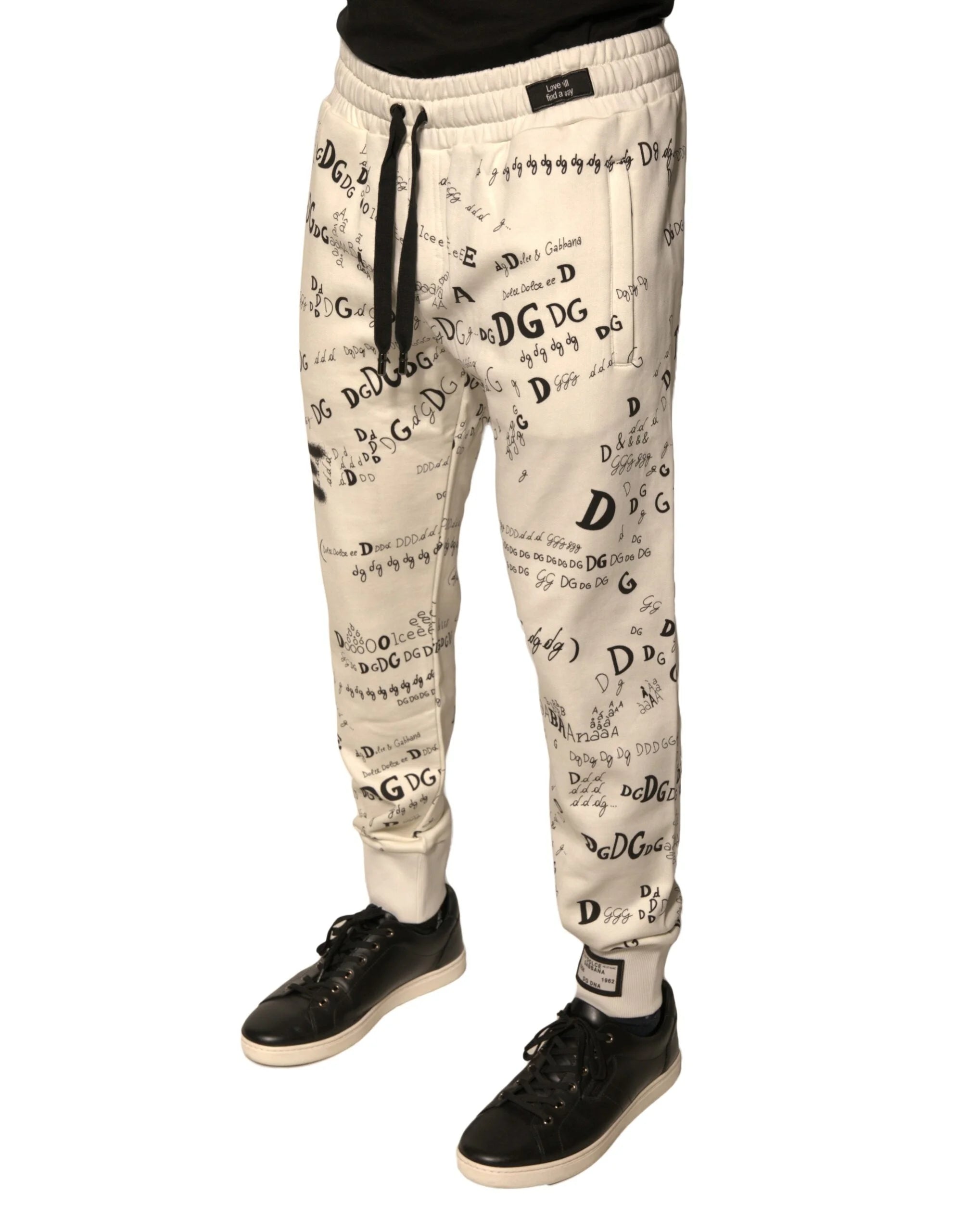 Dolce & Gabbana White Printed Cotton Jogger Sweatpants Pants - Joggers