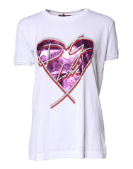 Dolce & Gabbana White Printed Cotton Round Neck Top T-shirt - IT36|XXS - T-Shirts
