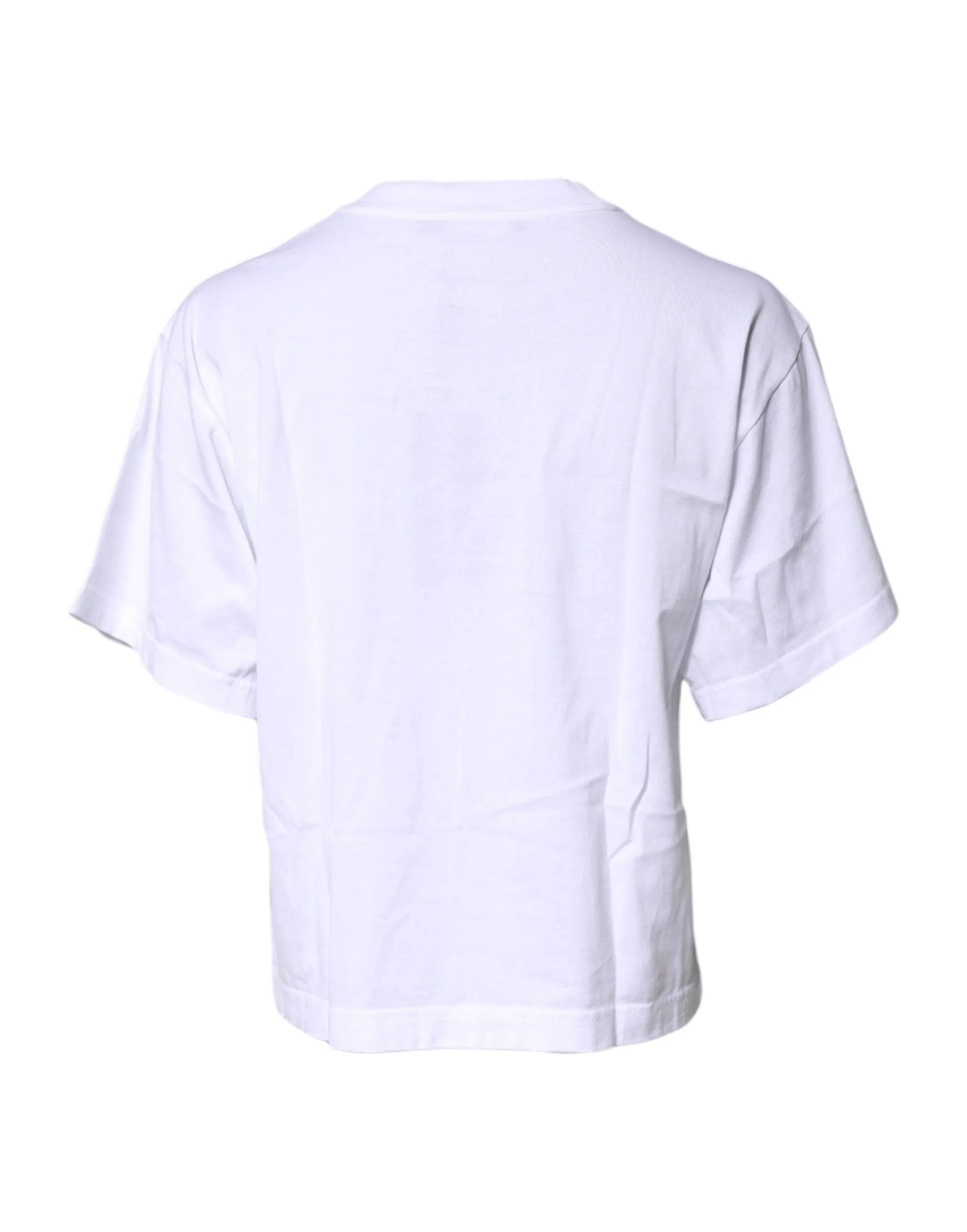 Dolce & Gabbana White Printed Round Neck Top Cotton T-shirt - IT36|XXS - T-Shirts