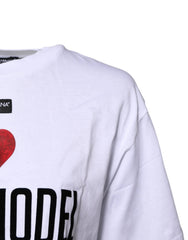 Dolce & Gabbana White Printed Round Neck Top Cotton T-shirt - IT36|XXS - T-Shirts