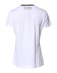 Dolce & Gabbana White Printed Round Neck Top Cotton T-shirt - IT36|XXS - T-Shirts