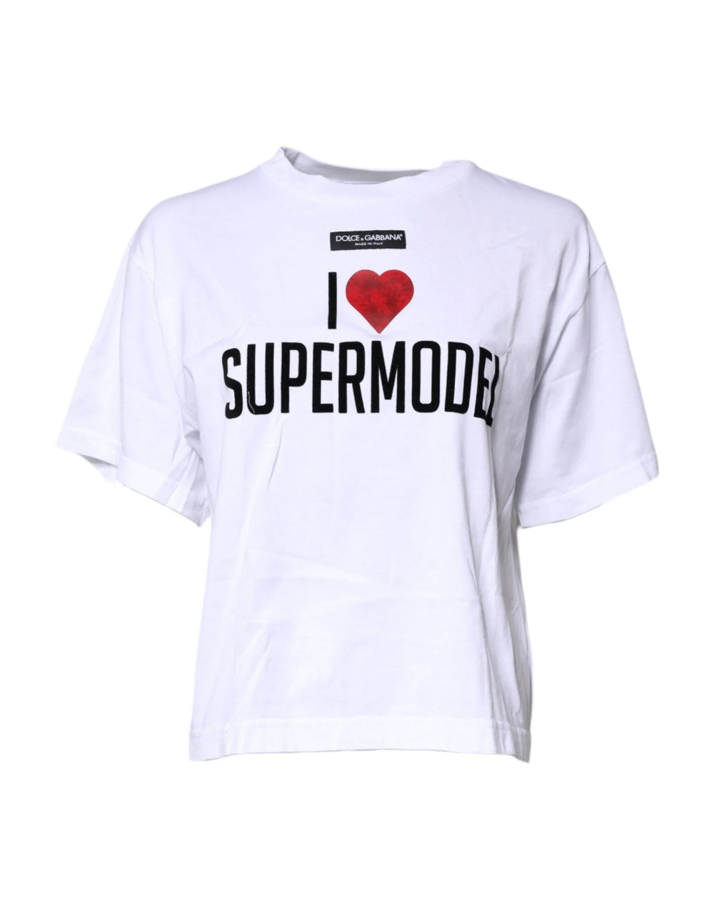 Dolce & Gabbana White Printed Round Neck Top Cotton T-shirt - IT36|XXS - T-Shirts