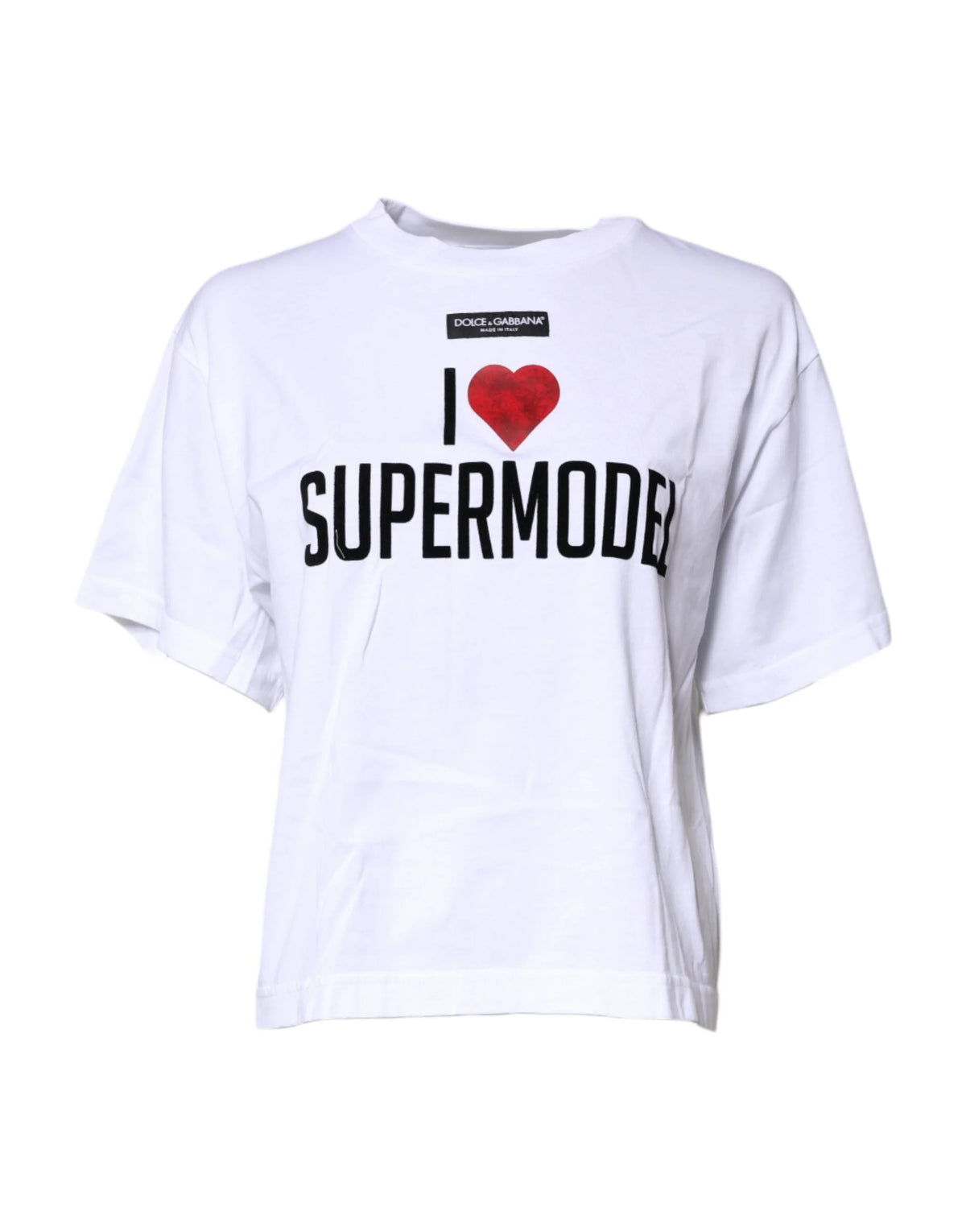 Dolce & Gabbana White Printed Round Neck Top Cotton T-shirt - IT36|XXS - T-Shirts