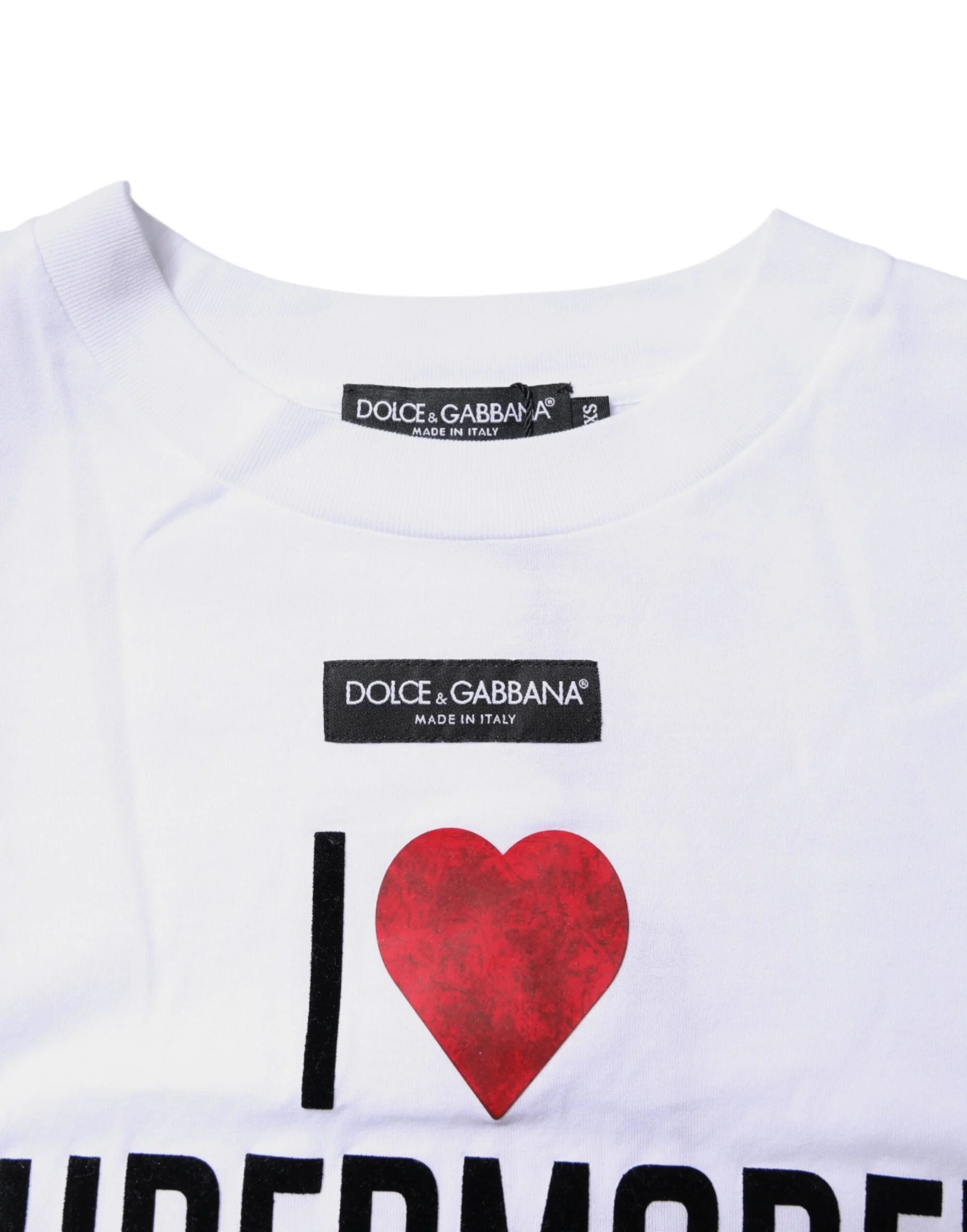 Dolce & Gabbana White Printed Round Neck Top Cotton T-shirt - IT36|XXS - T-Shirts