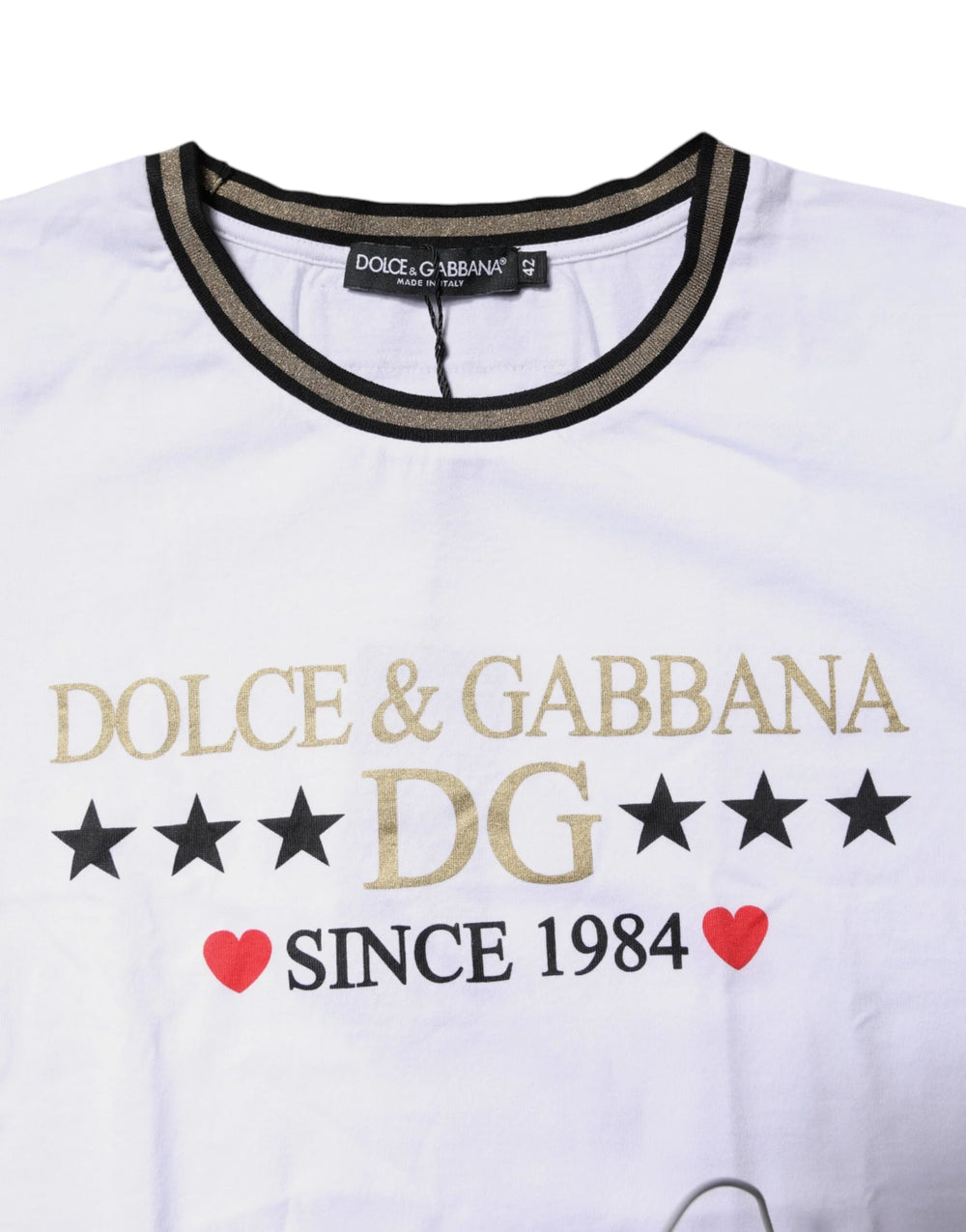 Dolce & Gabbana White Printed Round Neck Top Cotton T-shirt - IT36|XXS - T-Shirts