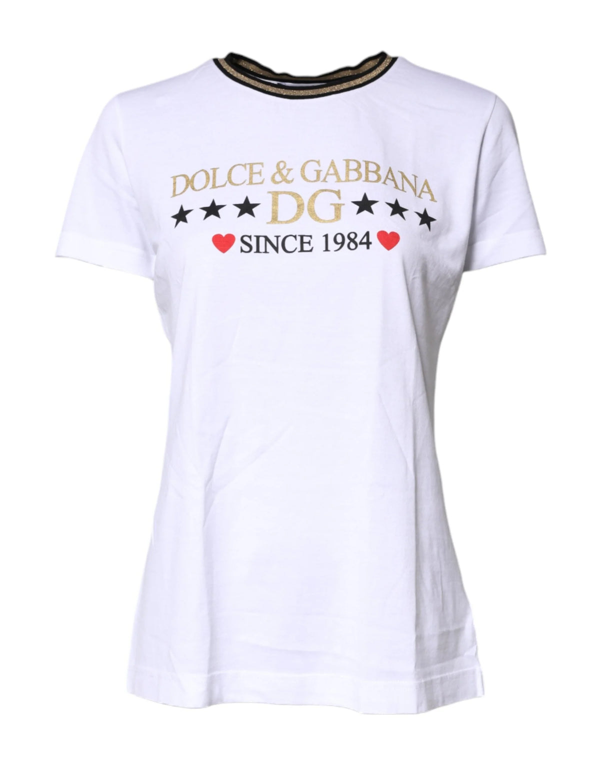 Dolce & Gabbana White Printed Round Neck Top Cotton T-shirt - IT36|XXS - T-Shirts