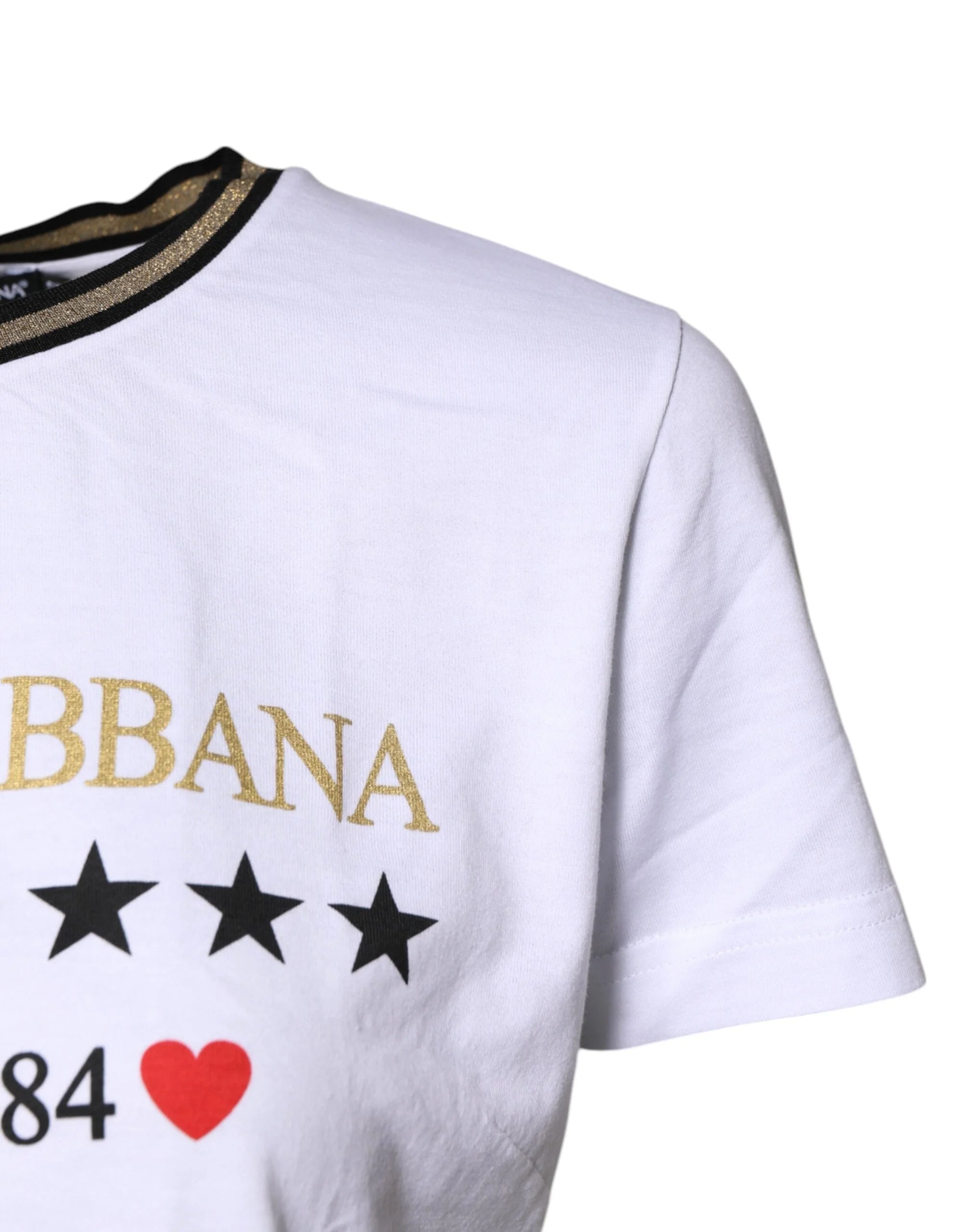 Dolce & Gabbana White Printed Round Neck Top Cotton T-shirt - IT36|XXS - T-Shirts