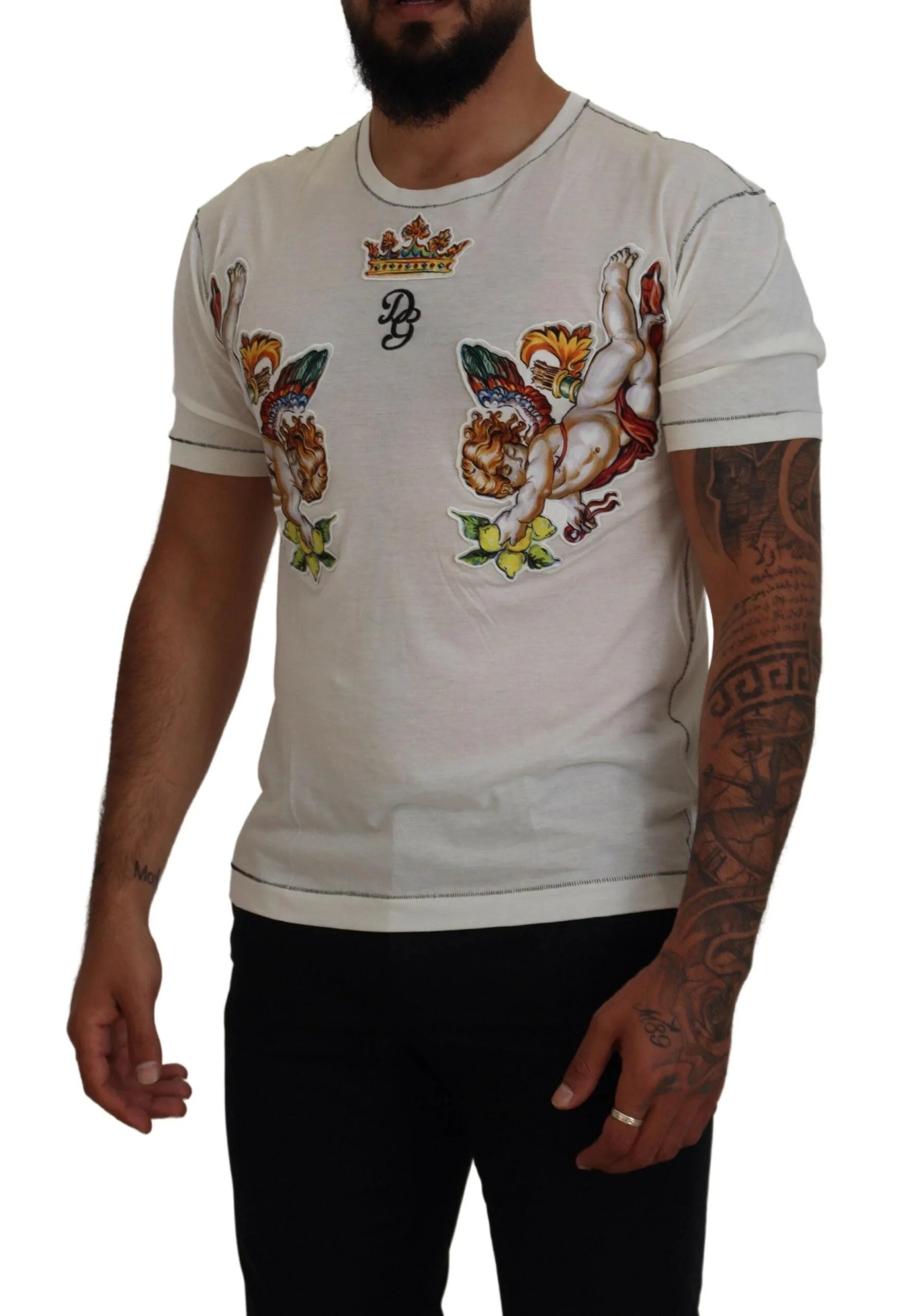 Dolce & Gabbana White Printed Short Sleeves Men T-shirt - IT44 | XS - T-Shirts