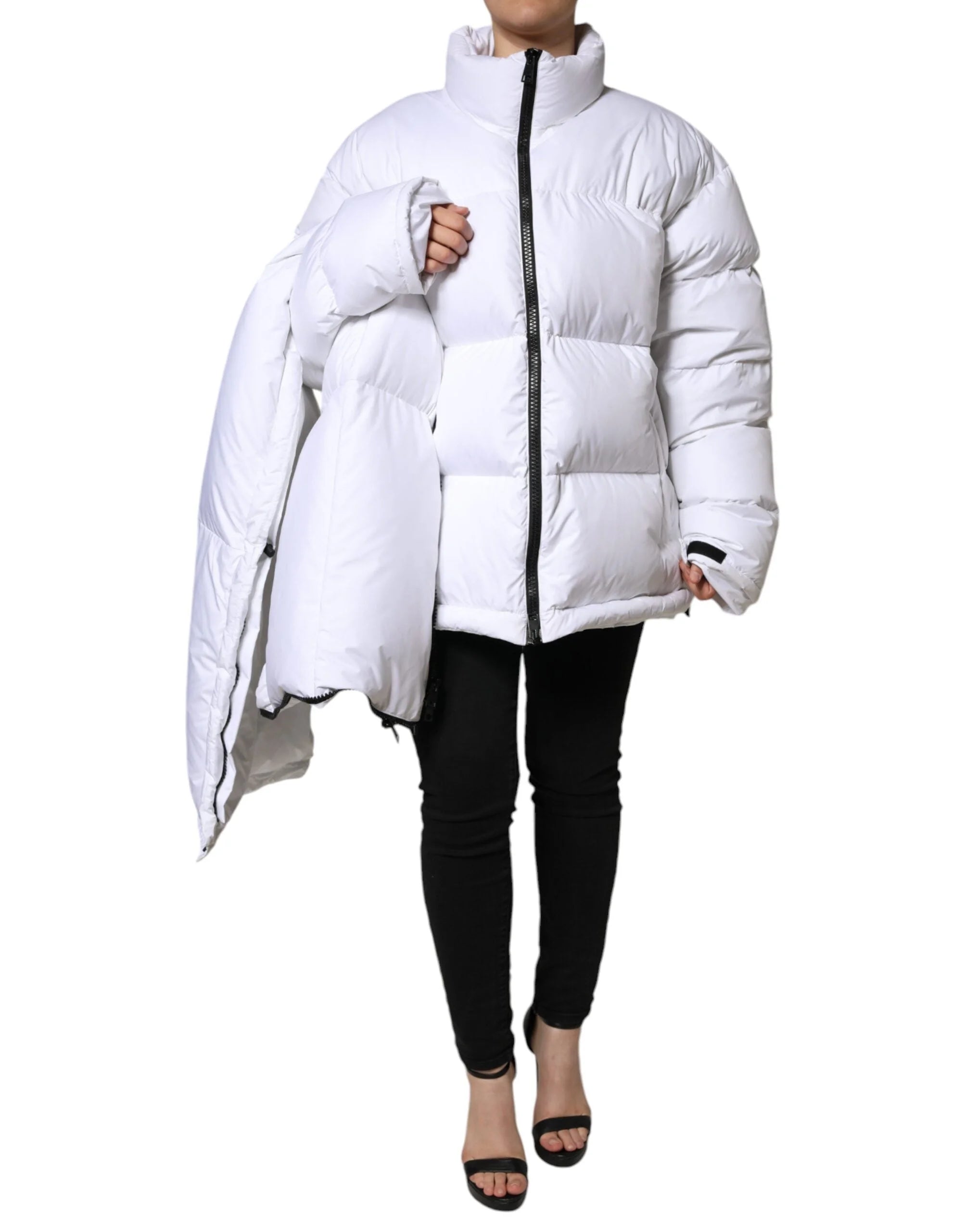 Dolce & Gabbana White Puffer Quilted Full Zip Coat Jacket - IT40|S - Puffer Jackets