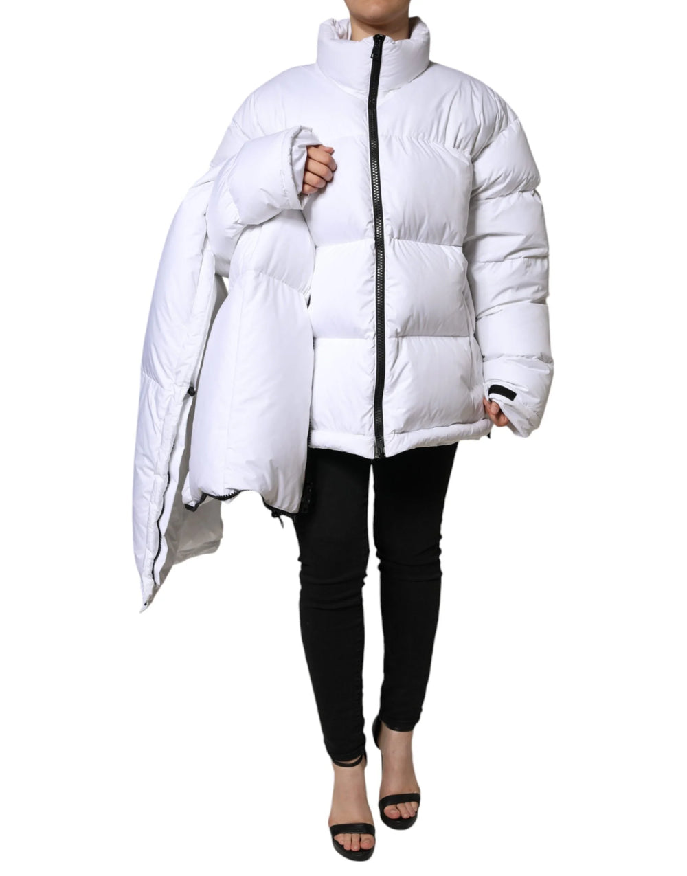Dolce & Gabbana White Puffer Quilted Full Zip Coat Jacket - IT40|S - Puffer Jackets