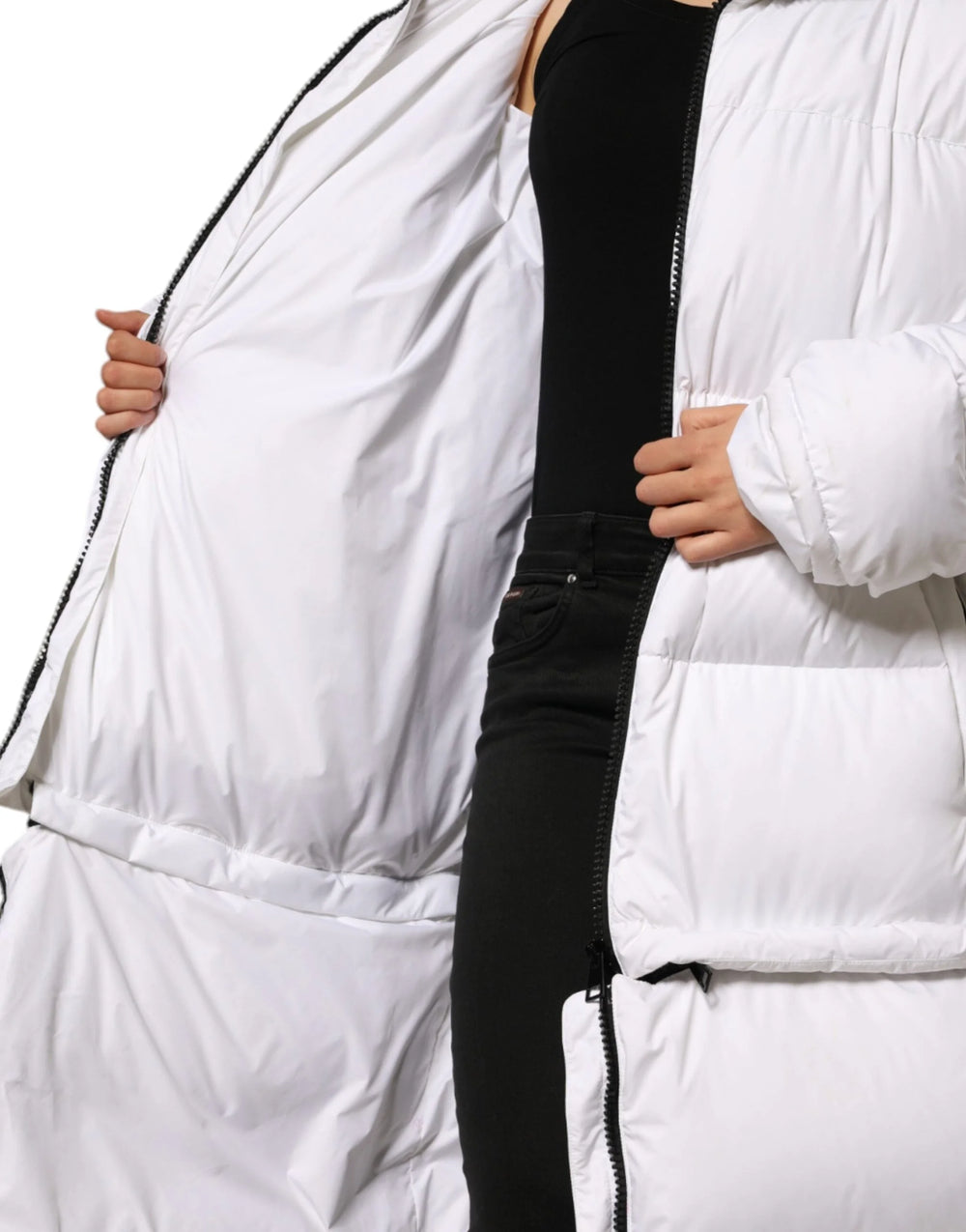 Dolce & Gabbana White Puffer Quilted Full Zip Coat Jacket - IT40|S - Puffer Jackets