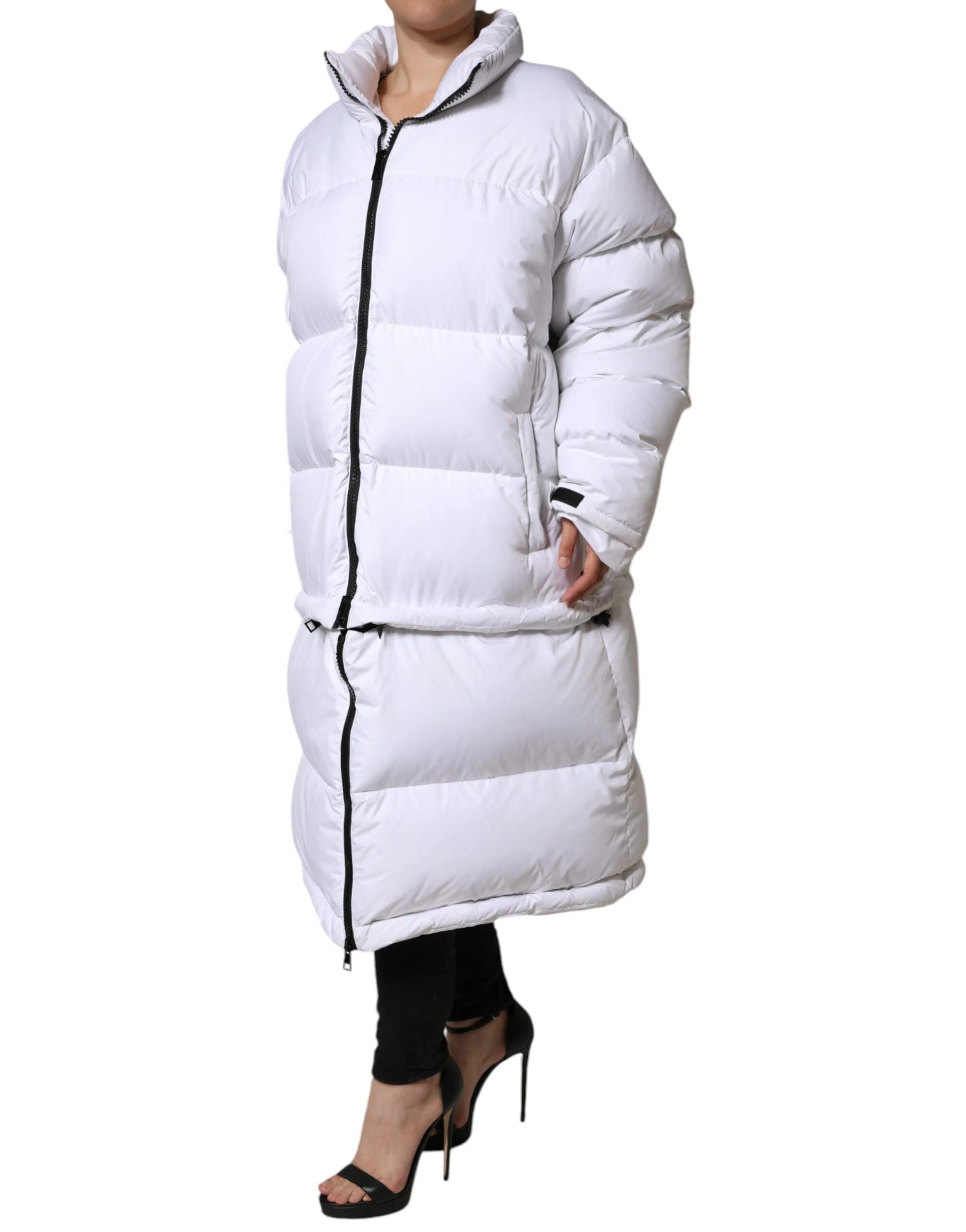 Dolce & Gabbana White Puffer Quilted Full Zip Coat Jacket - IT40|S - Puffer Jackets
