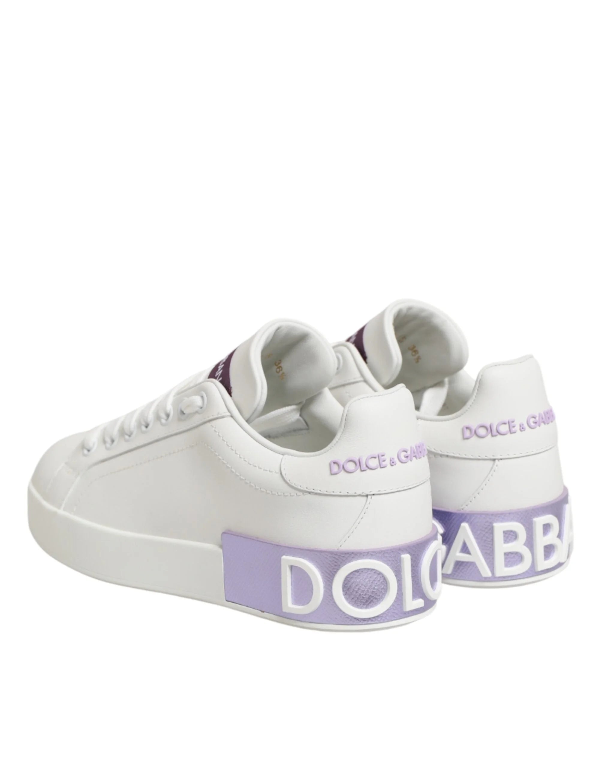 Dolce & Gabbana White Purple Leather Casual Sneakers Shoes - EU36.5/US6 - Sneakers