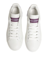 Dolce & Gabbana White Purple Leather Casual Sneakers Shoes - EU36.5/US6 - Sneakers