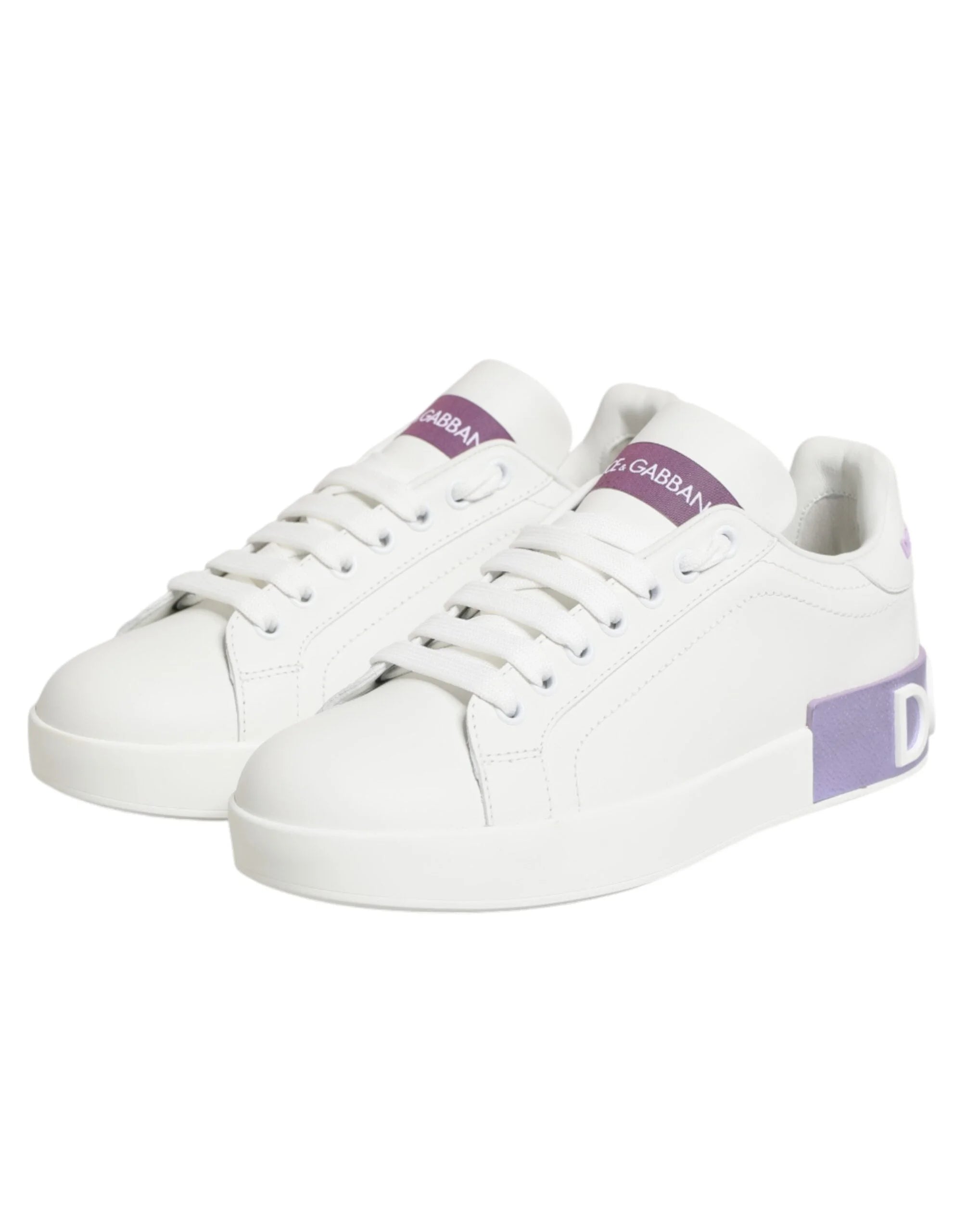 Dolce & Gabbana White Purple Leather Casual Sneakers Shoes - EU36.5/US6 - Sneakers