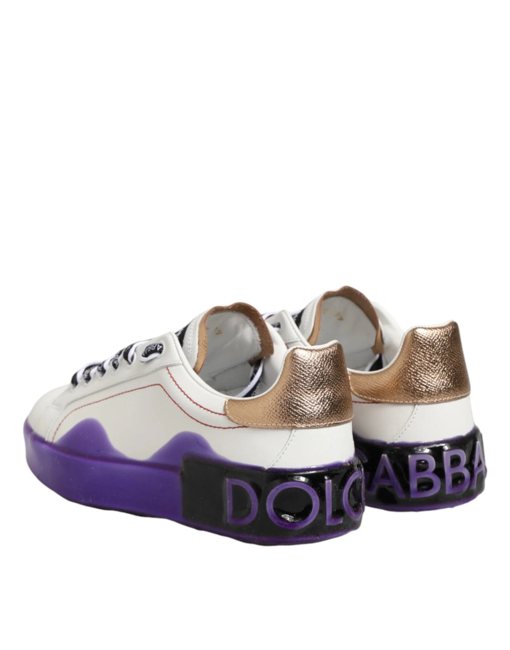 Dolce & Gabbana White Purple Leather Low Top Sneaker Shoes - EU37/US6.5
