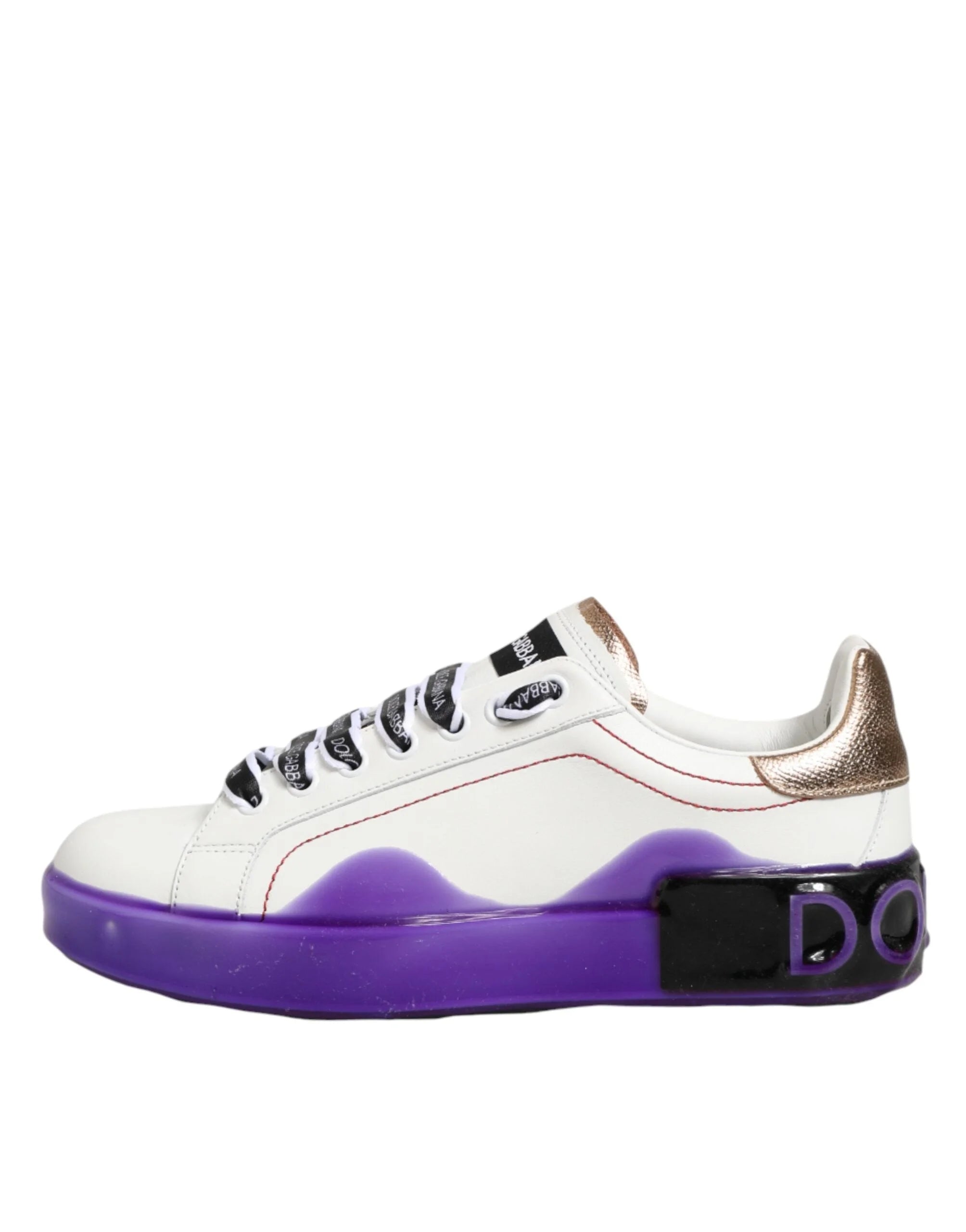 Dolce & Gabbana White Purple Leather Low Top Sneaker Shoes - EU37/US6.5