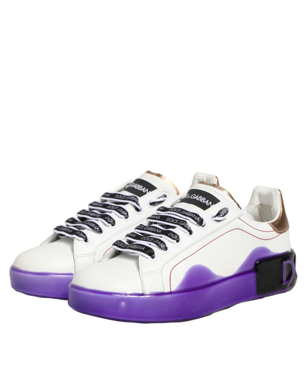 Dolce & Gabbana White Purple Leather Low Top Sneaker Shoes - EU37/US6.5