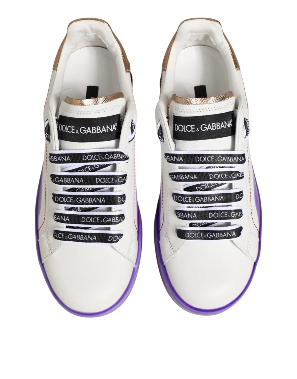 Dolce & Gabbana White Purple Leather Low Top Sneaker Shoes - EU37/US6.5