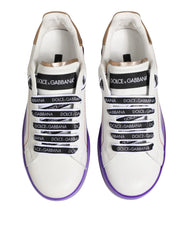 Dolce & Gabbana White Purple Leather Low Top Sneaker Shoes - EU37/US6.5