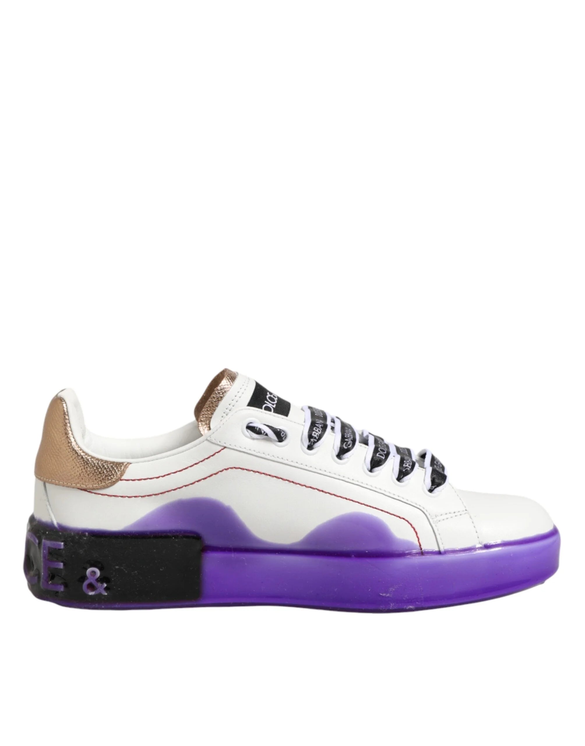 Dolce & Gabbana White Purple Leather Low Top Sneaker Shoes - EU37/US6.5