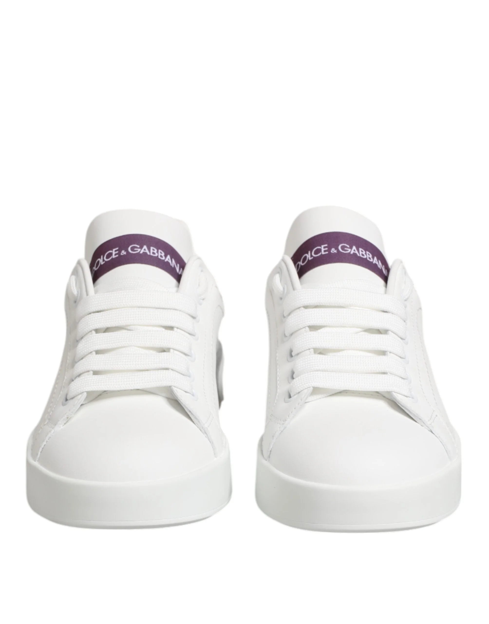 Dolce & Gabbana White Purple Leather Low Top Sneakers Shoes - EU35/US4.5 - Sneakers
