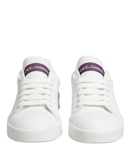 Dolce & Gabbana White Purple Leather Low Top Sneakers Shoes - EU35/US4.5 - Sneakers