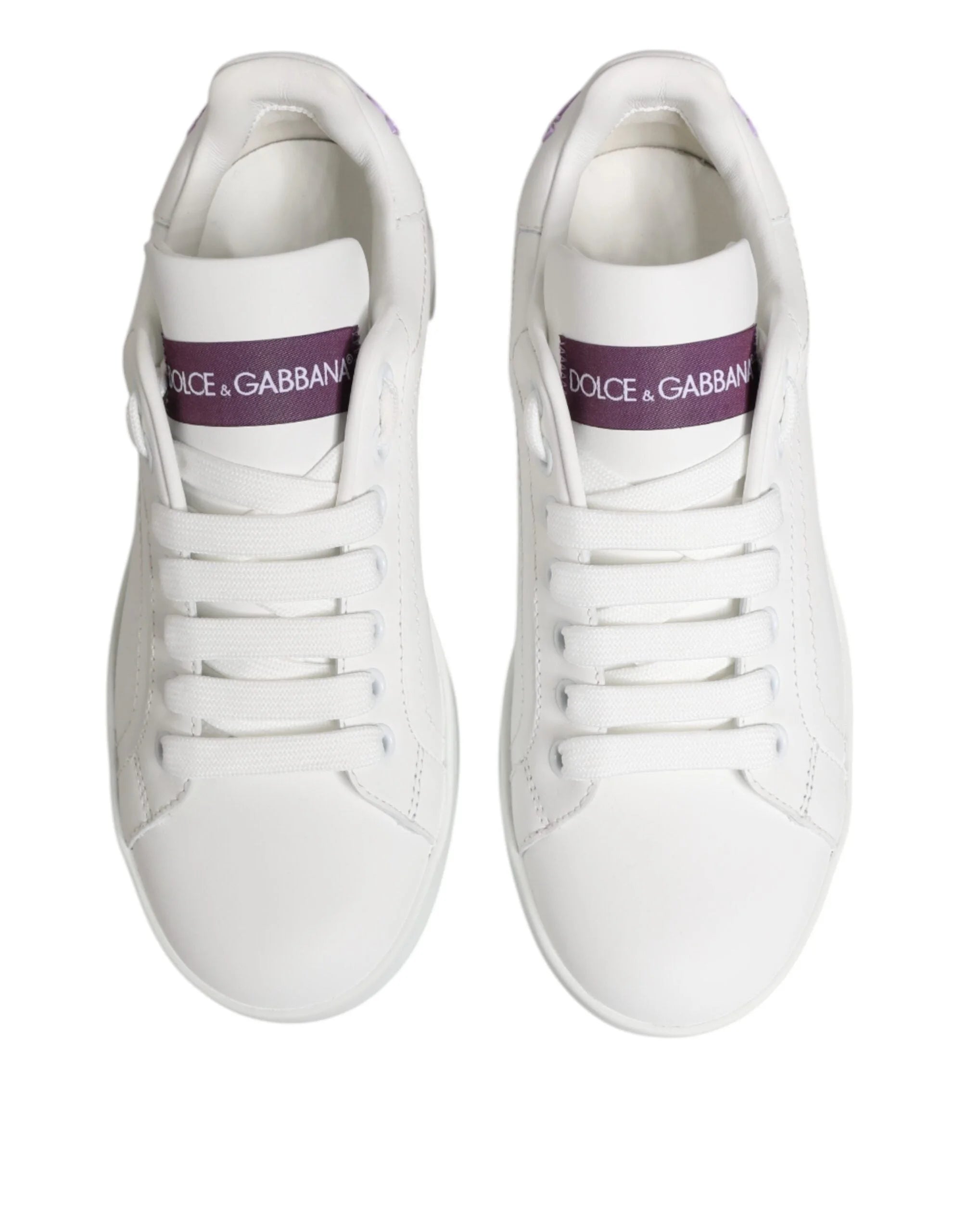 Dolce & Gabbana White Purple Leather Low Top Sneakers Shoes - EU35/US4.5 - Sneakers