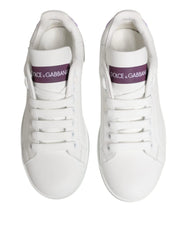 Dolce & Gabbana White Purple Leather Low Top Sneakers Shoes - EU35/US4.5 - Sneakers