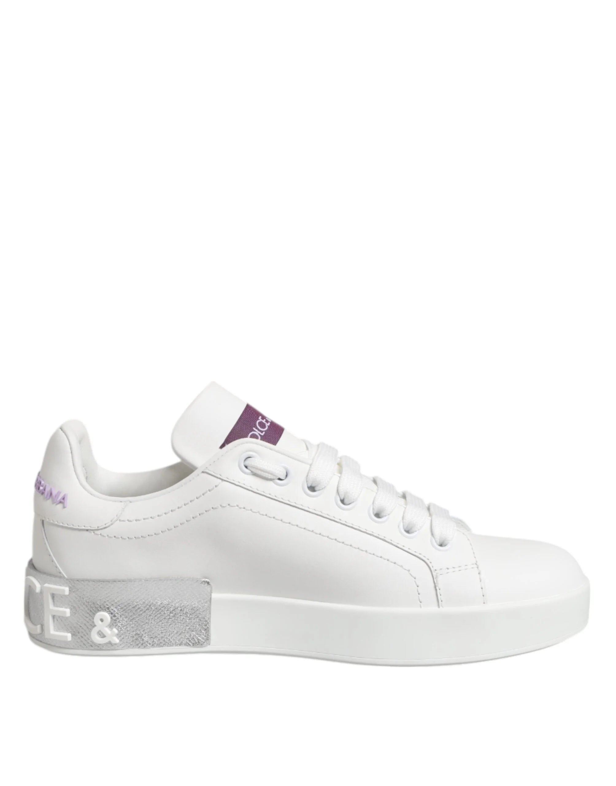Dolce & Gabbana White Purple Leather Low Top Sneakers Shoes - EU35/US4.5 - Sneakers