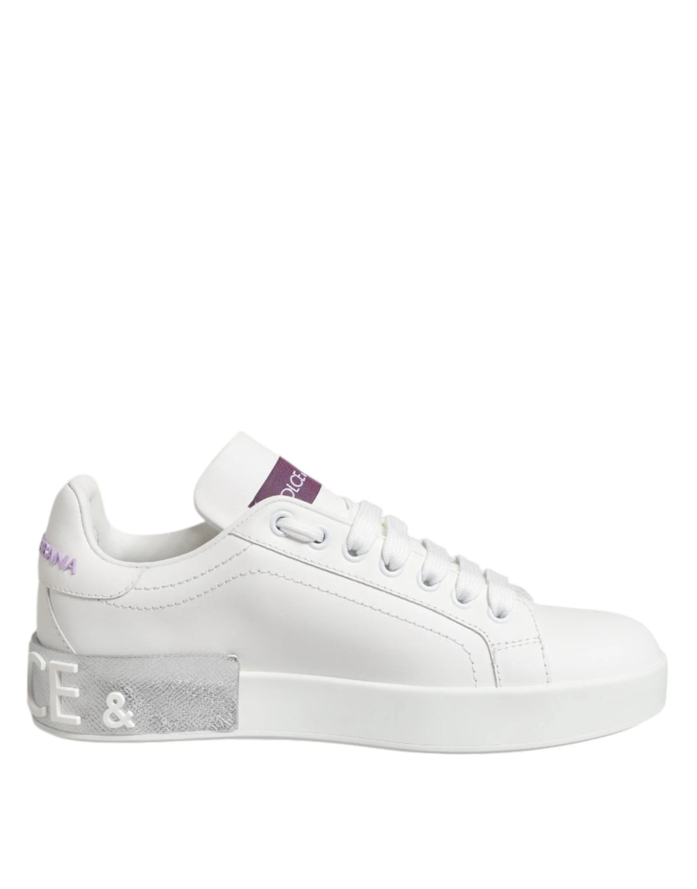 Dolce & Gabbana White Purple Leather Low Top Sneakers Shoes - EU35/US4.5 - Sneakers