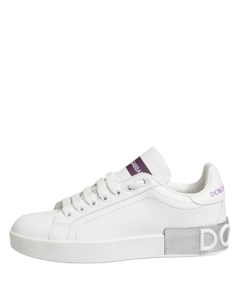 Dolce & Gabbana White Purple Leather Low Top Sneakers Shoes - EU35/US4.5 - Sneakers