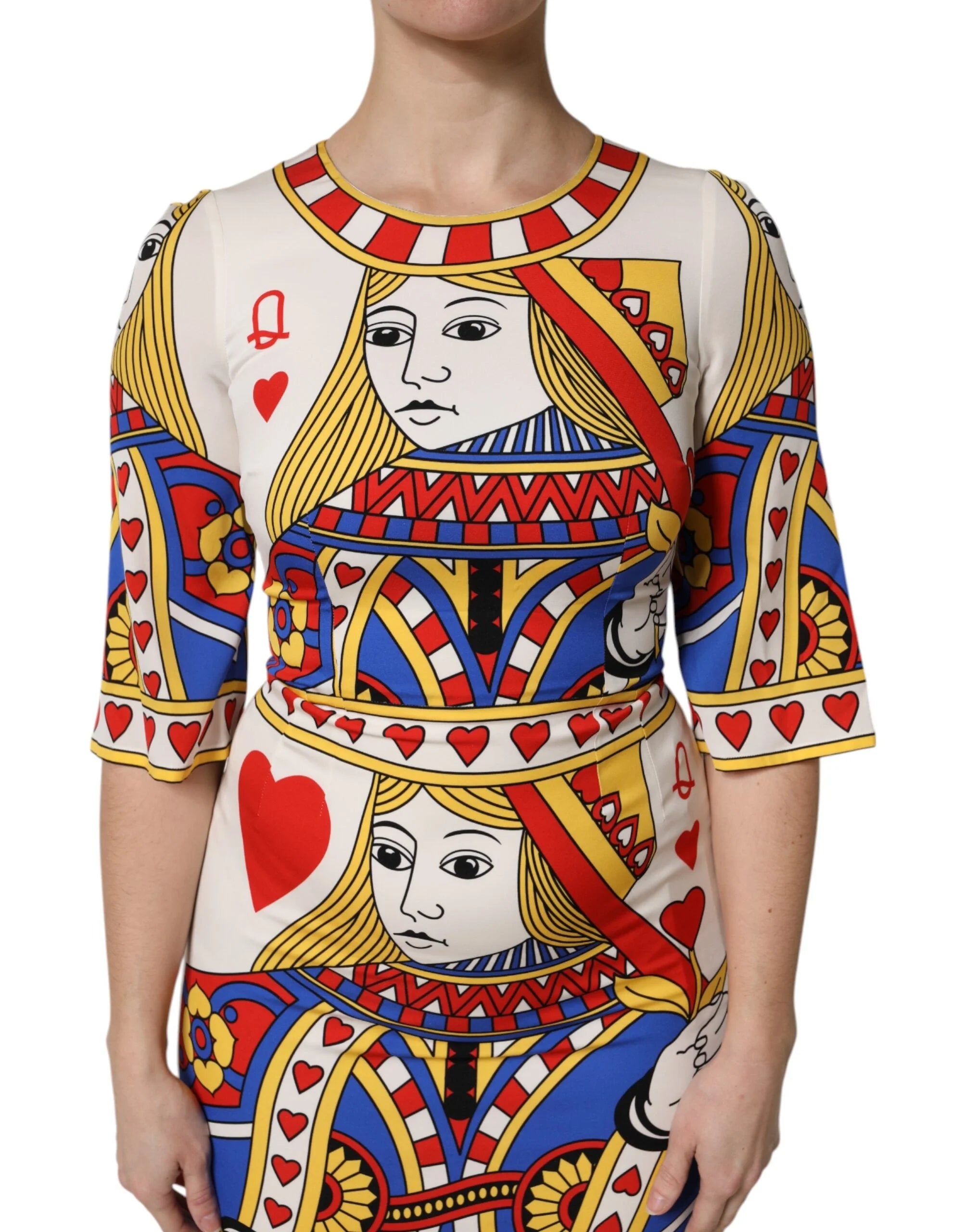 Dolce & Gabbana White Queen Of Heart Short Sleeve Midi Dress - IT38 | XS - Dresses