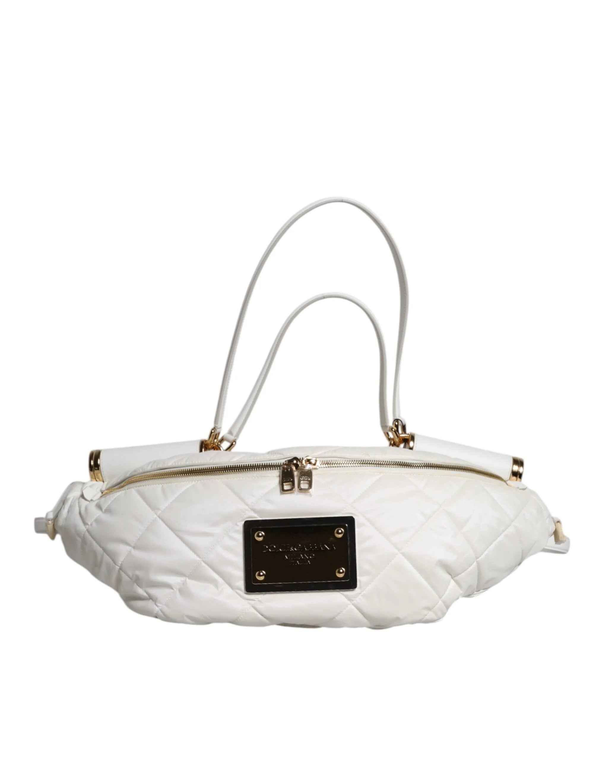 Dolce & Gabbana White Quilted Logo Plaque Belt Waist Fanny Pack Bag - Fanny Packs