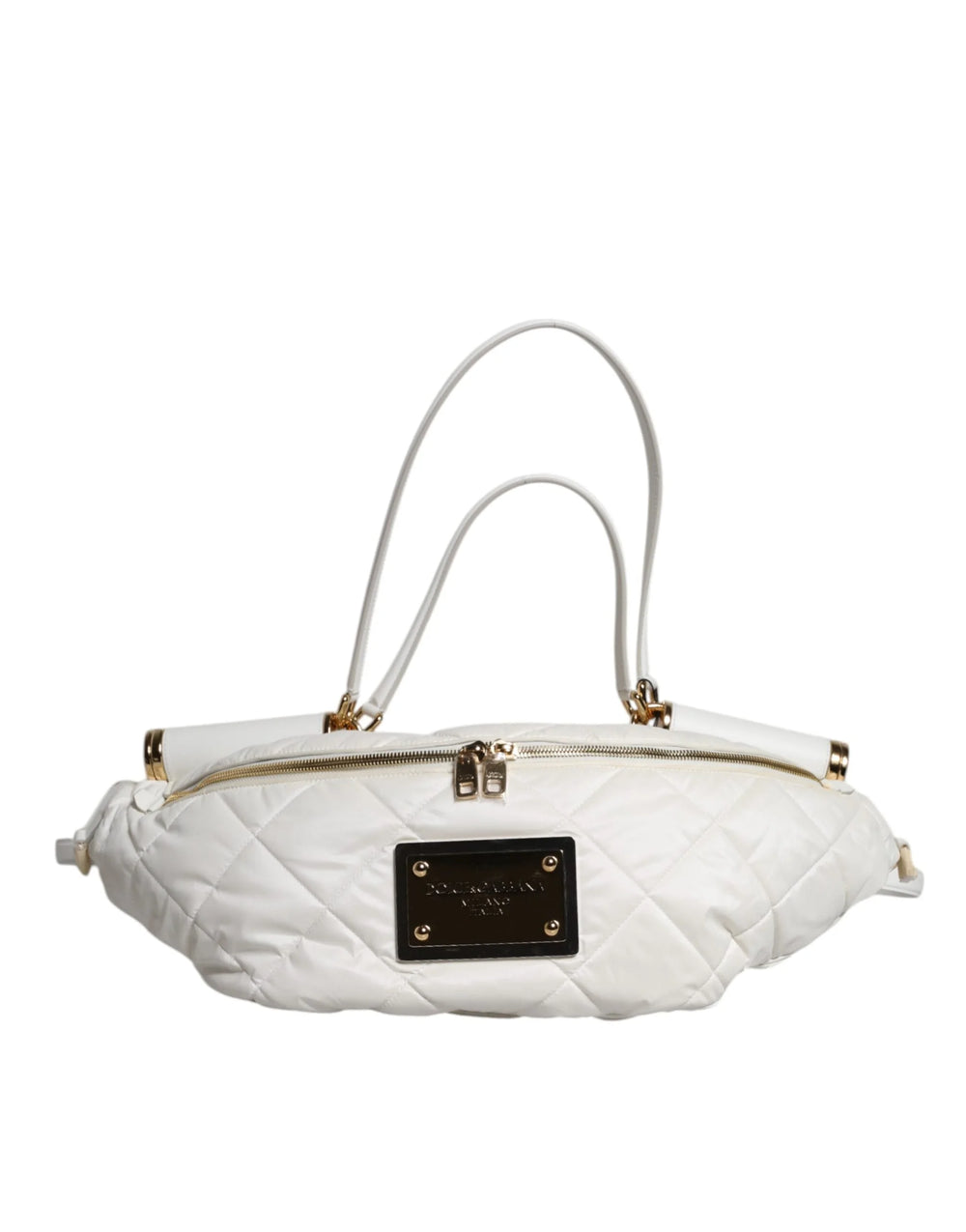 Dolce & Gabbana White Quilted Logo Plaque Belt Waist Fanny Pack Bag - Fanny Packs