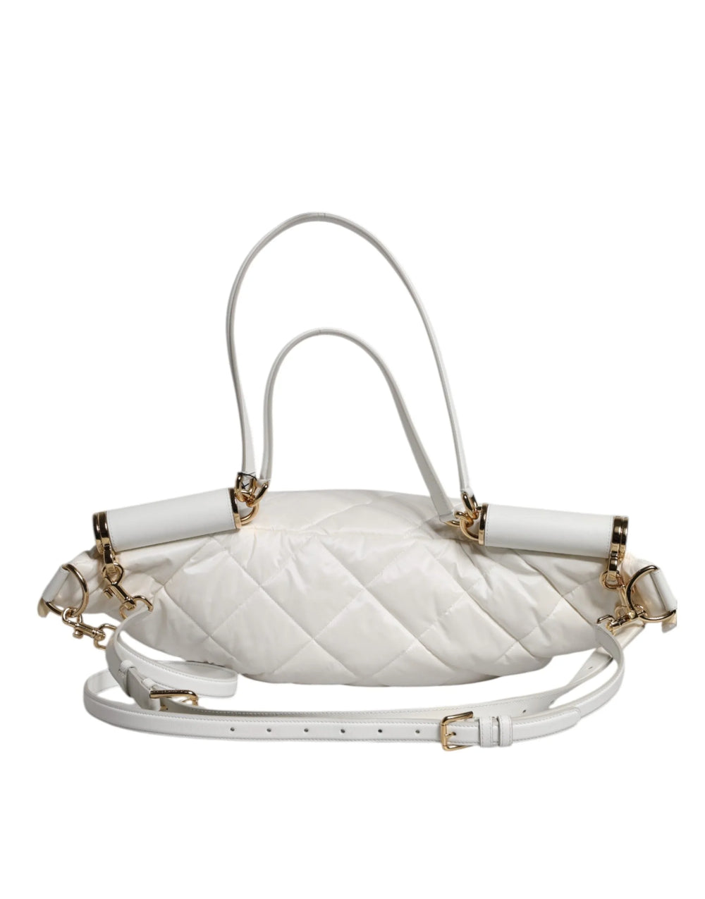 Dolce & Gabbana White Quilted Logo Plaque Belt Waist Fanny Pack Bag - Fanny Packs