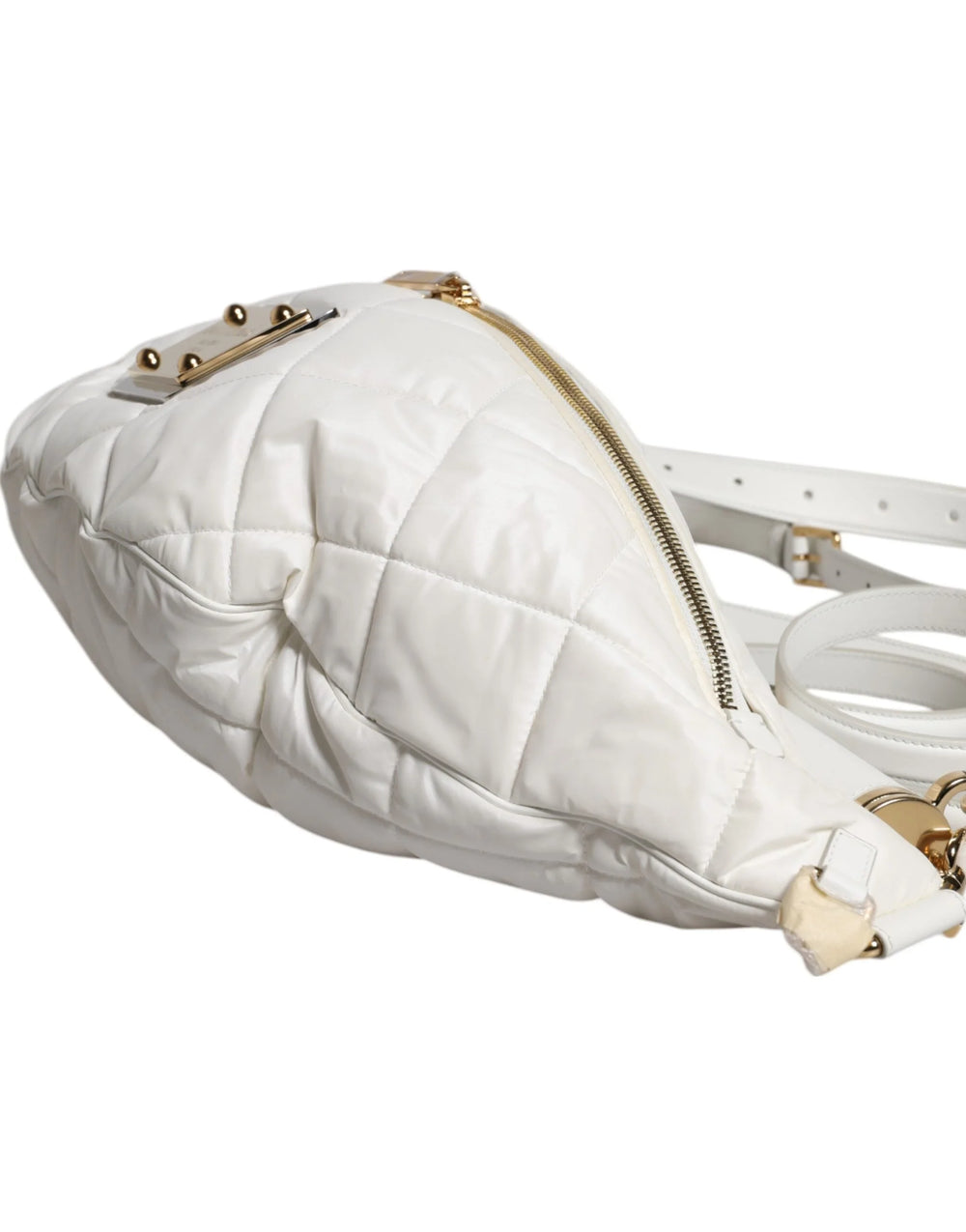 Dolce & Gabbana White Quilted Logo Plaque Belt Waist Fanny Pack Bag - Fanny Packs