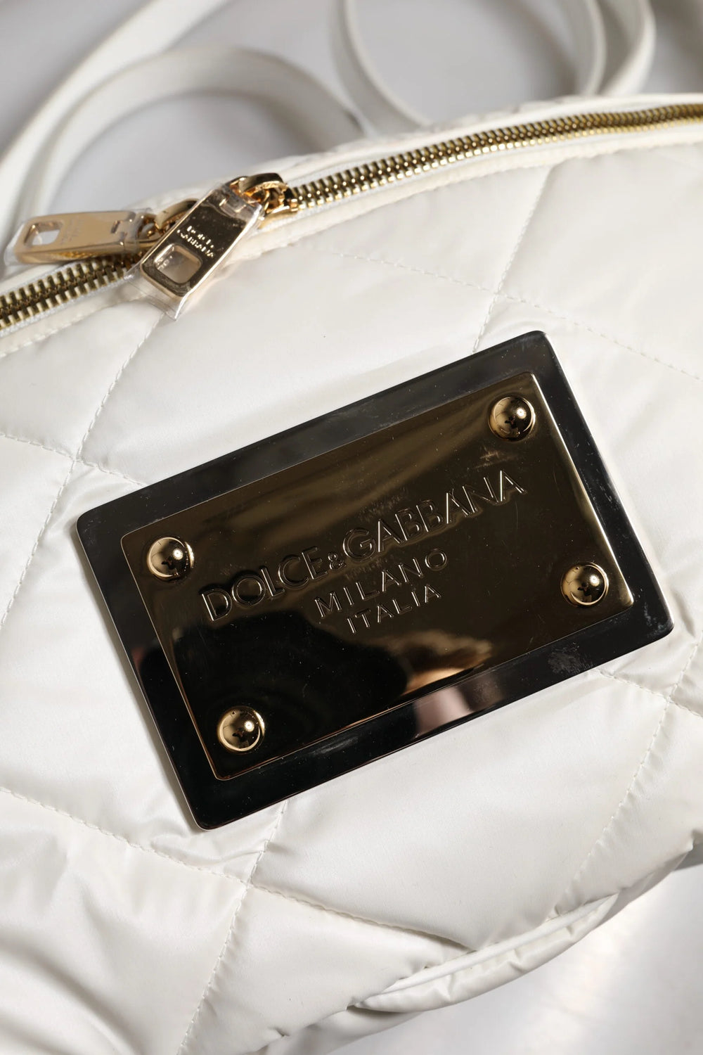 Dolce & Gabbana White Quilted Logo Plaque Belt Waist Fanny Pack Bag - Fanny Packs