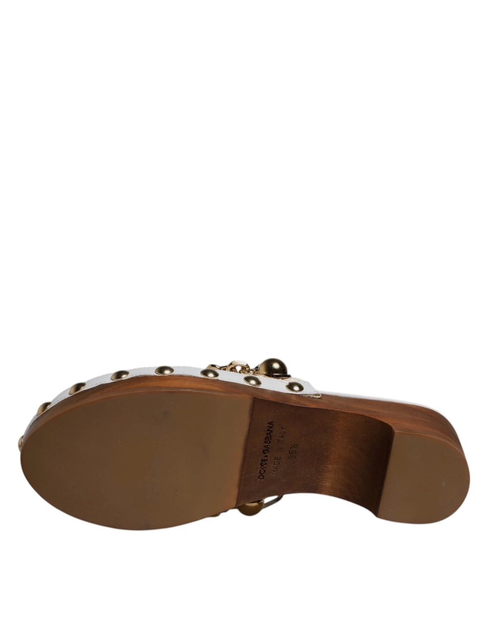 Dolce & Gabbana White Raffia Clogs Bejeweled Chain Sandals Shoes - EU35.5/US5 - Sandals