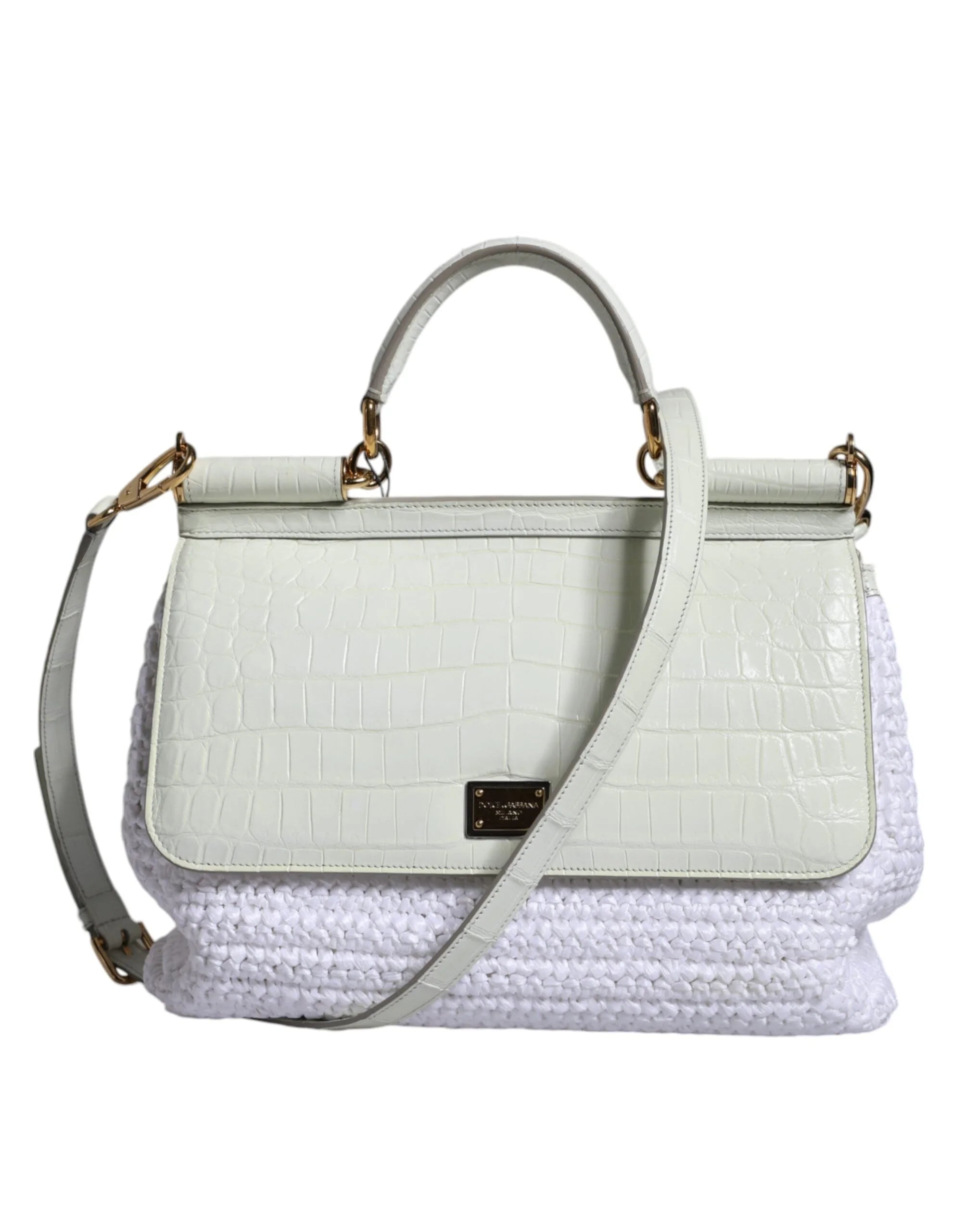 Dolce & Gabbana White Rafia Leather SICILY Crossbody Bag - Cross Body Bags