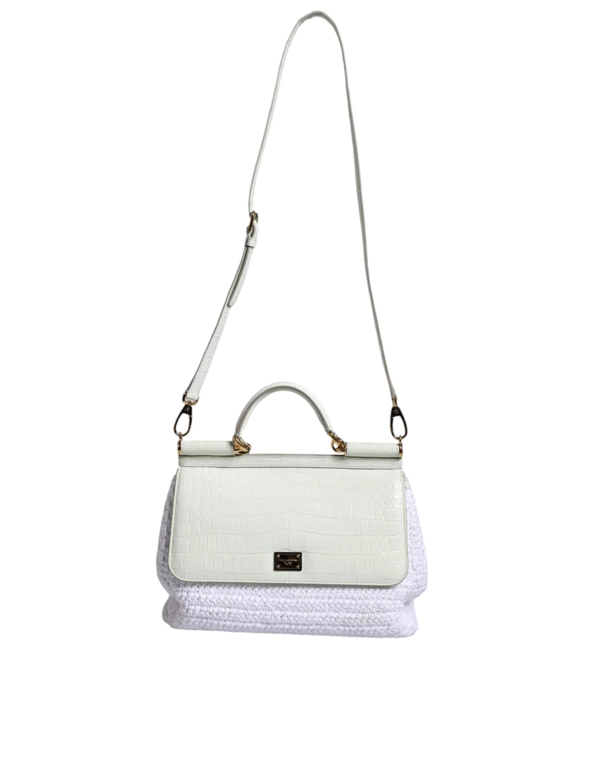 Dolce & Gabbana White Rafia Leather SICILY Crossbody Bag - Cross Body Bags