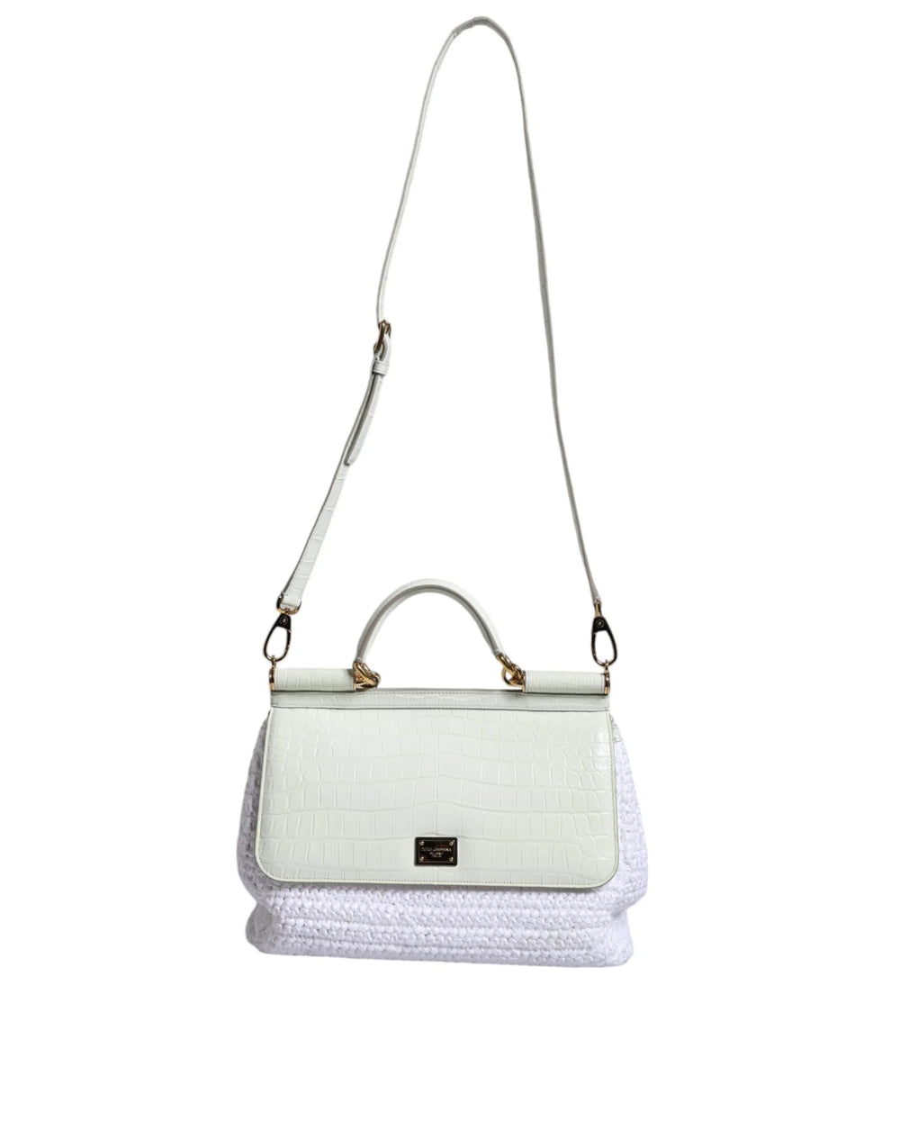 Dolce & Gabbana White Rafia Leather SICILY Crossbody Bag - Cross Body Bags