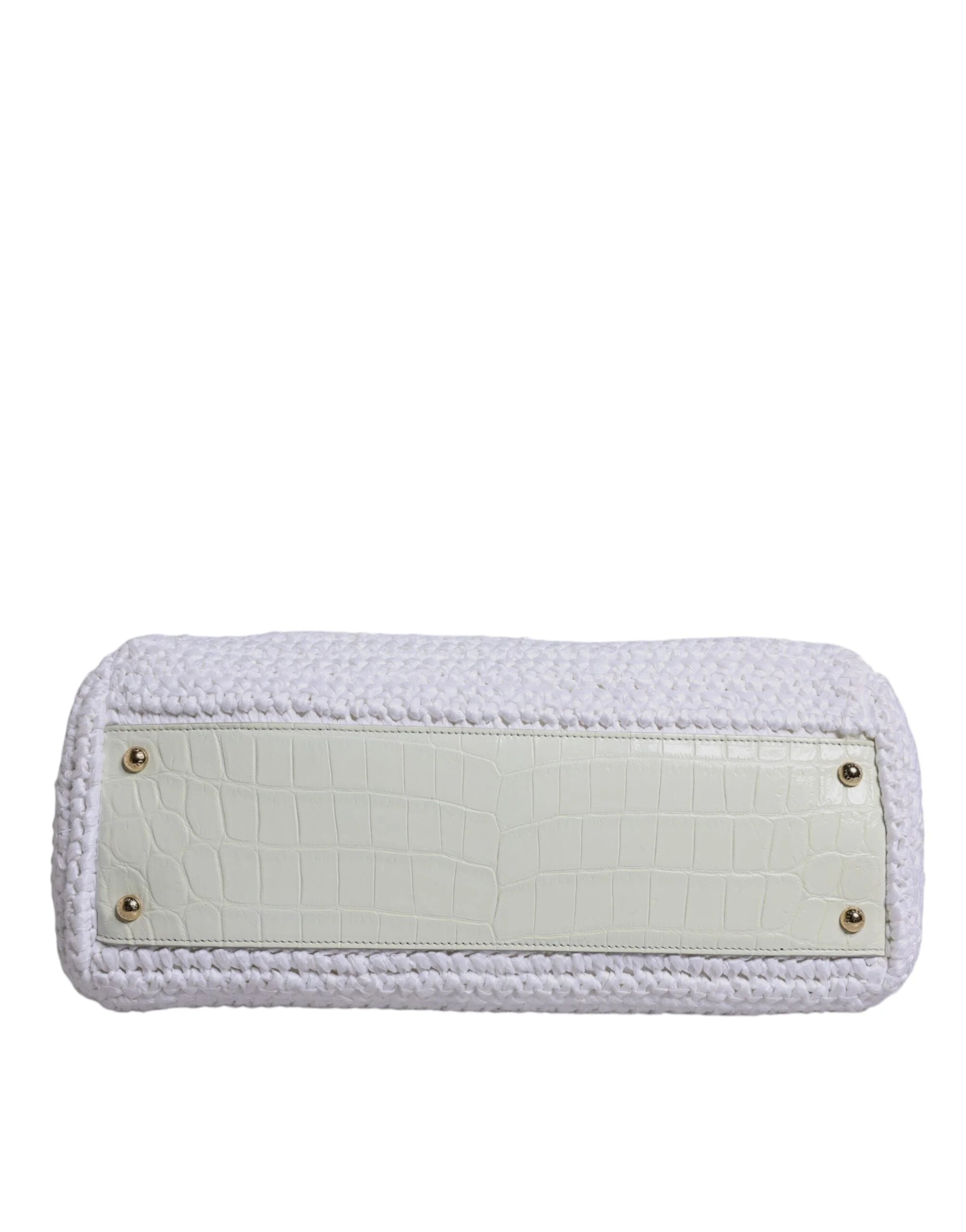 Dolce & Gabbana White Rafia Leather Top Handle Crossbody Bag