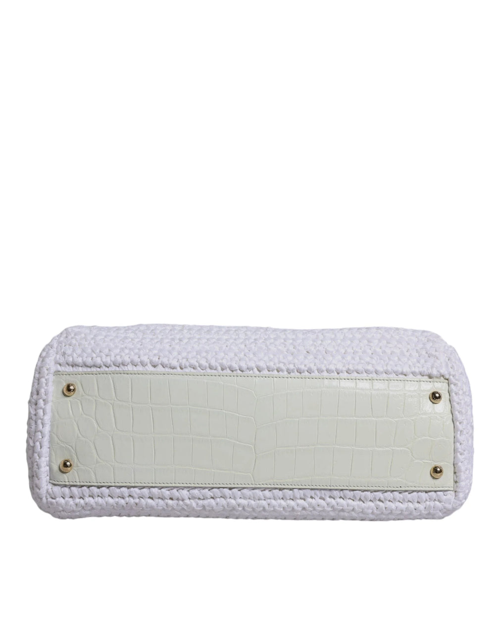 Dolce & Gabbana White Rafia Leather Top Handle Crossbody Bag