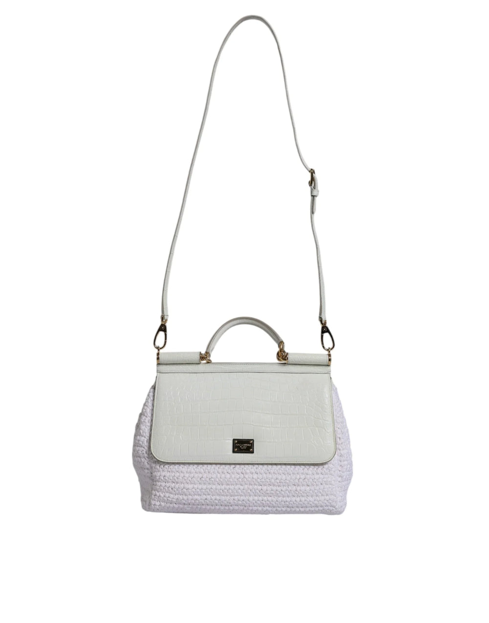 Dolce & Gabbana White Rafia Leather Top Handle Crossbody Bag - Cross Body Bags