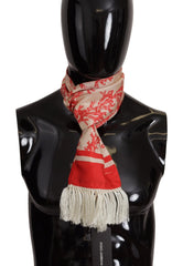 Dolce & Gabbana White Red Coral Print Shawl Wrap Fringe Scarf - Scarves & Shawls