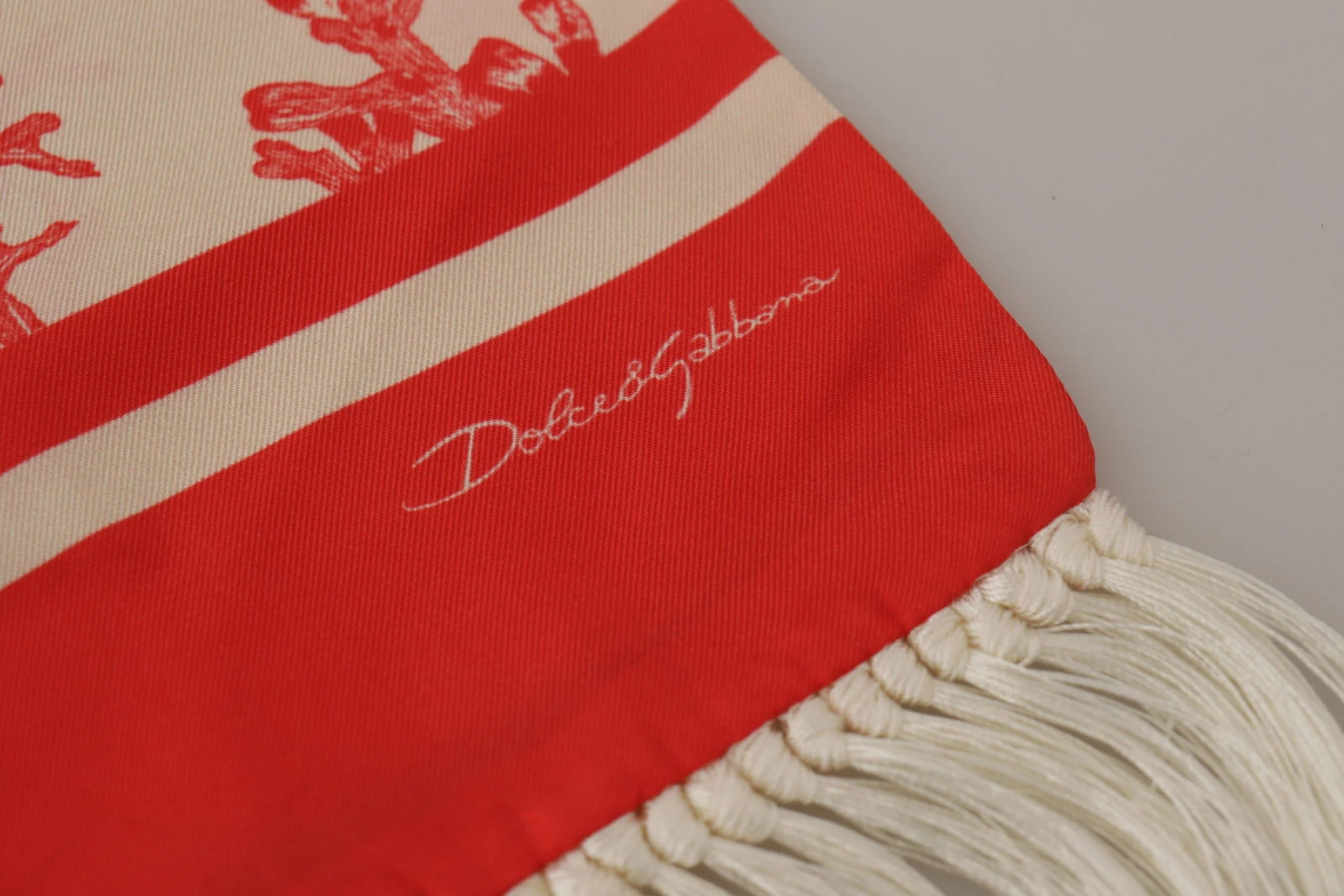 Dolce & Gabbana White Red Coral Print Shawl Wrap Fringe Scarf - Scarves & Shawls