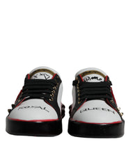 Dolce & Gabbana White Red Crystals Leather Portofino Sneakers Shoes - Sneakers