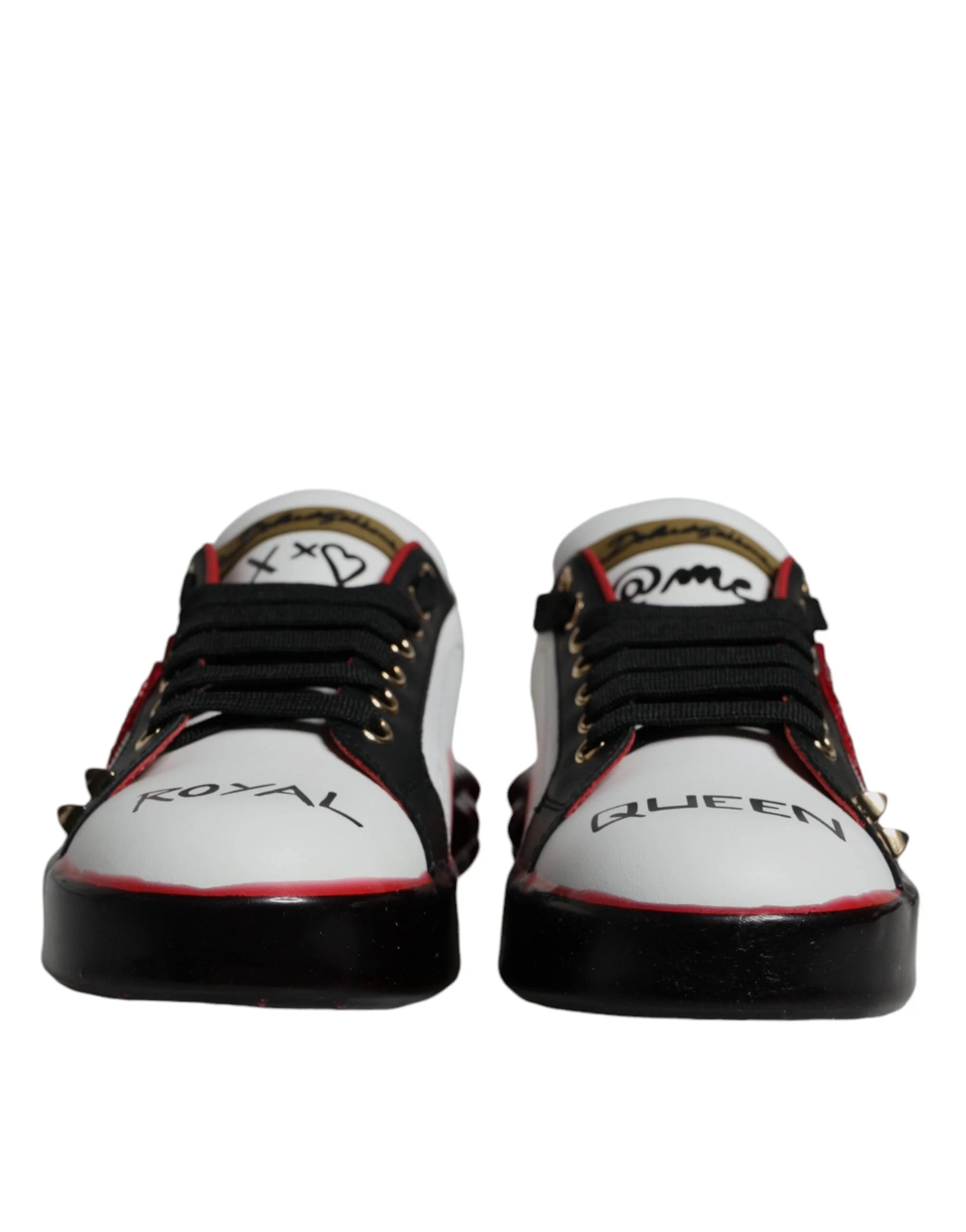 Dolce & Gabbana White Red Crystals Leather Portofino Sneakers Shoes - EU36.5/US6